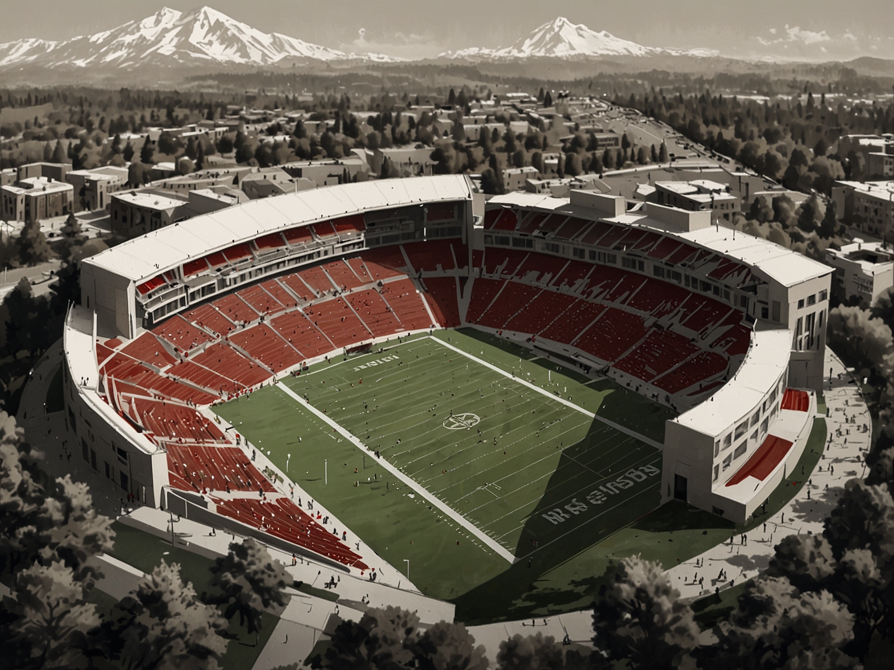 Aerial view of Washington State University's sports stadium during a game.