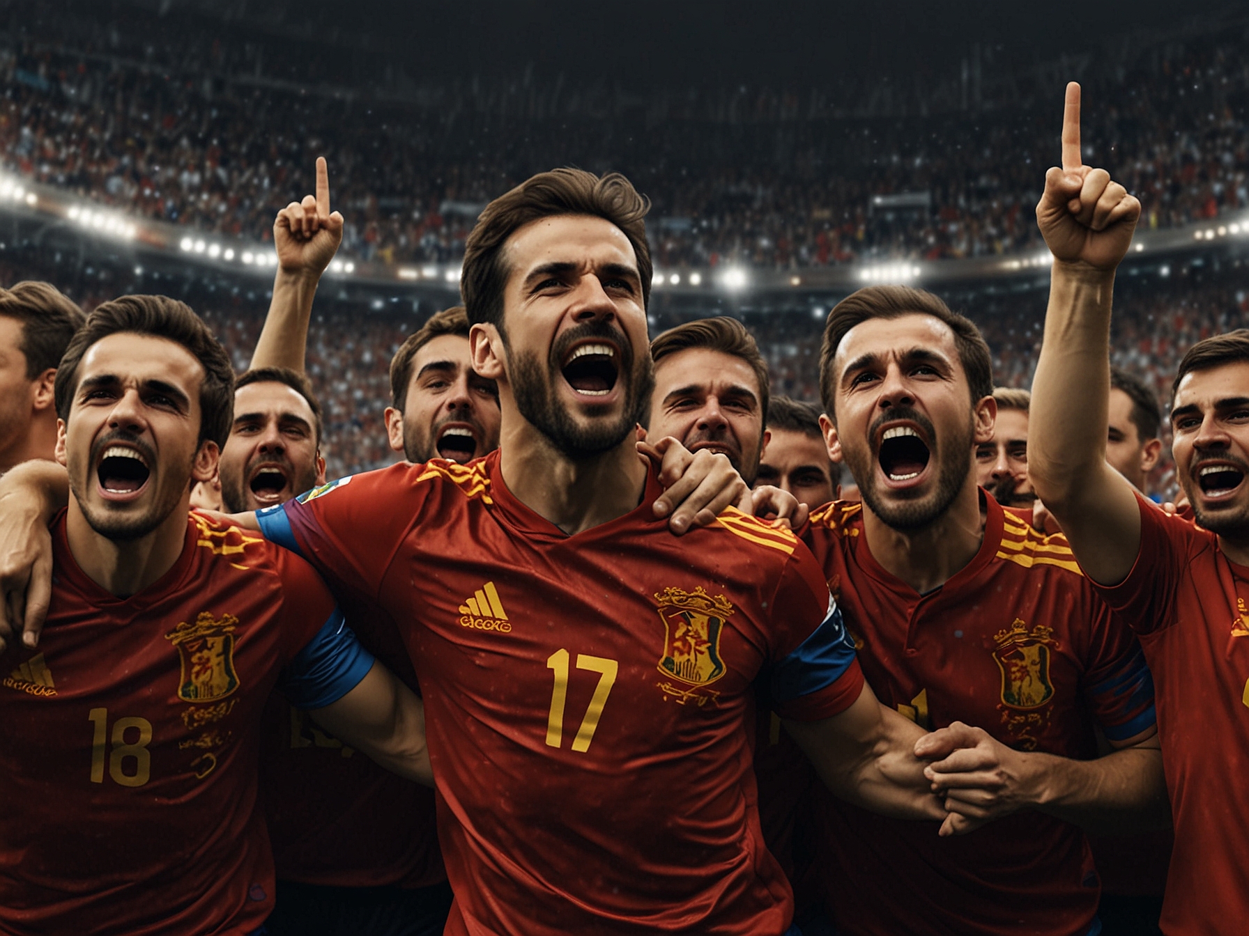 Spain celebrates after scoring a goal against Croatia in their Euro 2024 opening match, showing their dominance in the game.