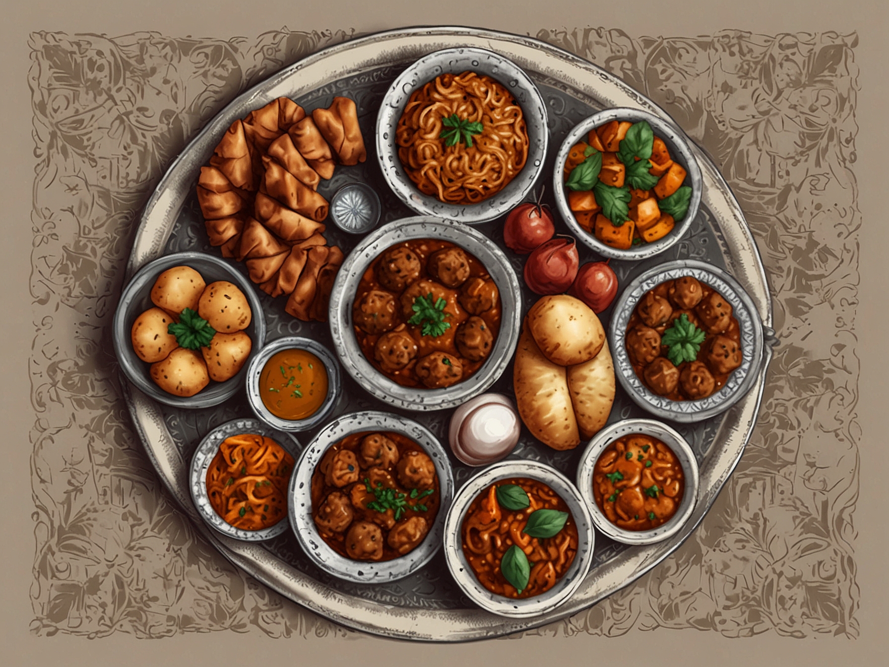 A traditional Eid ul Adha feast with an array of savory dishes, symbolizing the spirit of sharing and community.