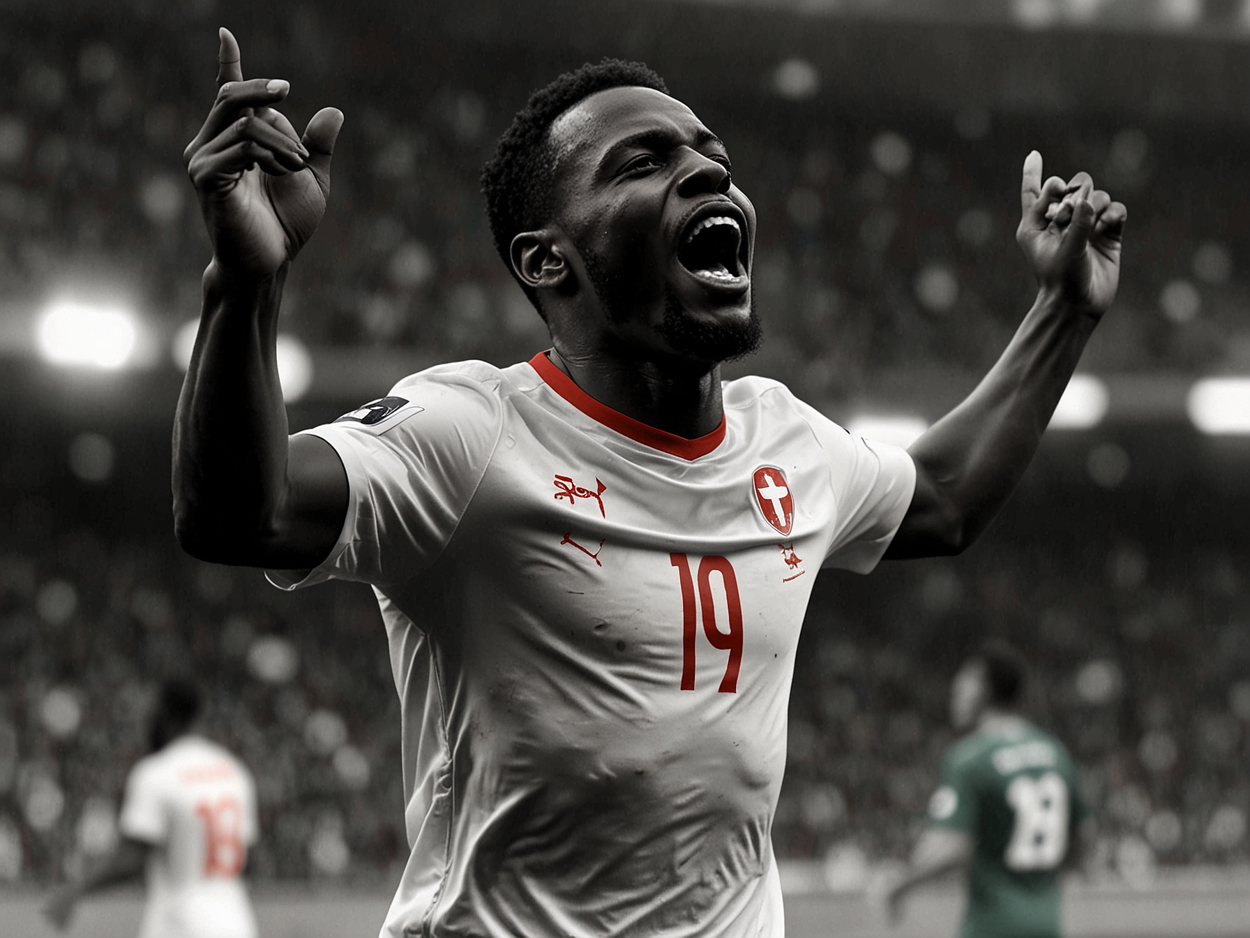 Switzerland's forward Kwadwo Duah celebrates his opening goal against Hungary in the UEFA Euro 2024 match.