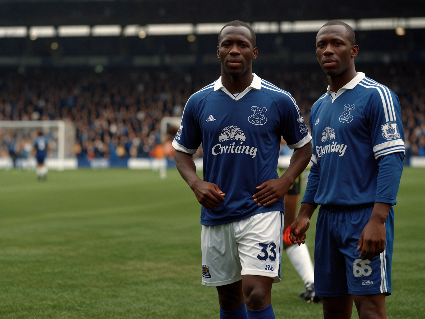 Kevin Campbell posing with his Everton teammates before a crucial match during his playing career.