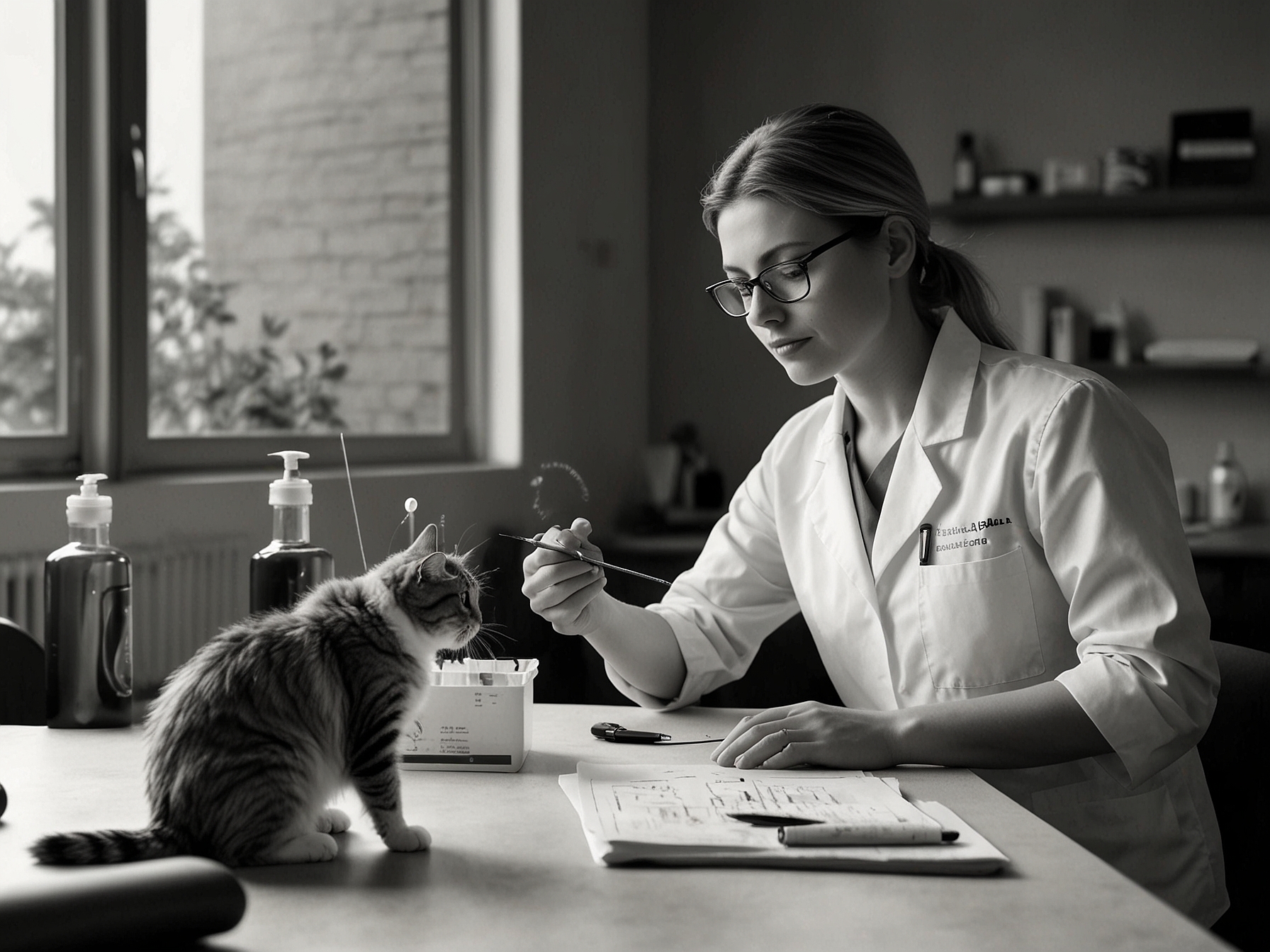 A veterinarian conducting an allergy test on a pet, highlighting steps for identifying and managing pet allergies.