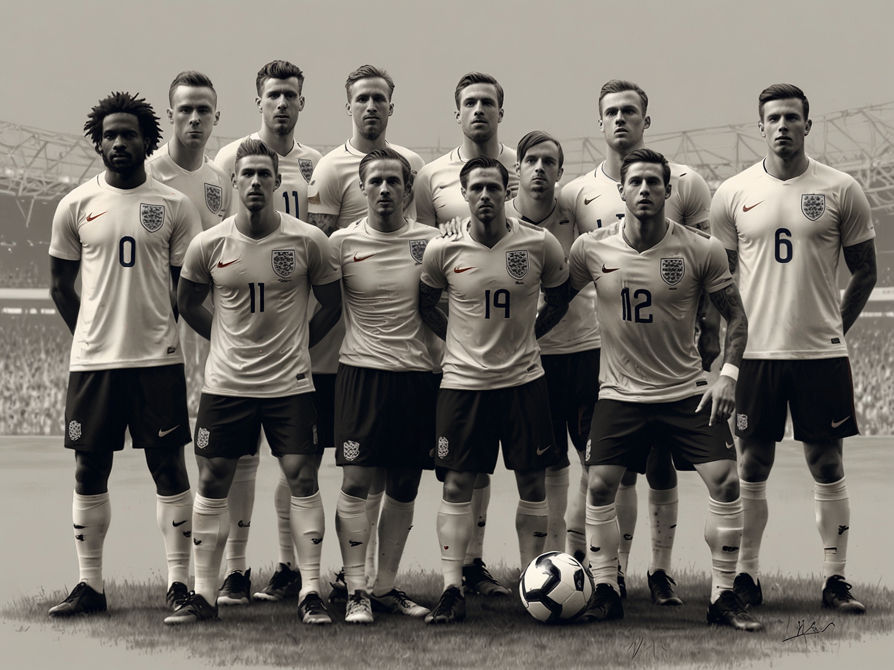 The England national football team posing for a photo, showcasing teamwork ahead of Euro 2024.