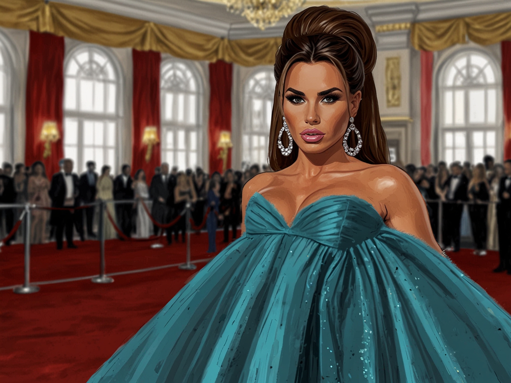 Katie Price walking the red carpet at a glamorous event, exuding confidence in a stunning outfit.