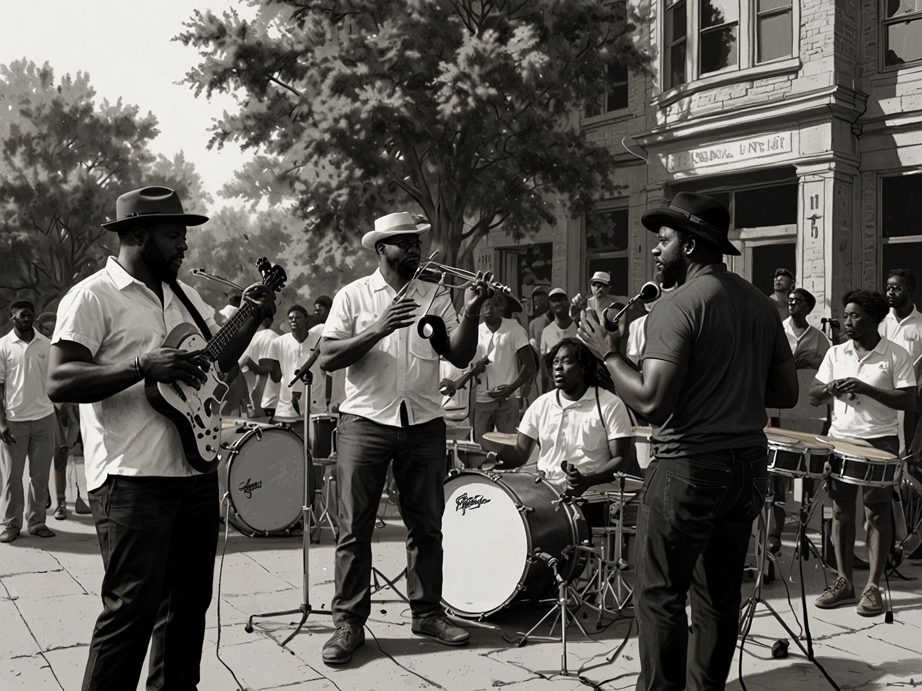 Live musical performance during a Juneteenth event in the Twin Cities, highlighting local musicians in action.
