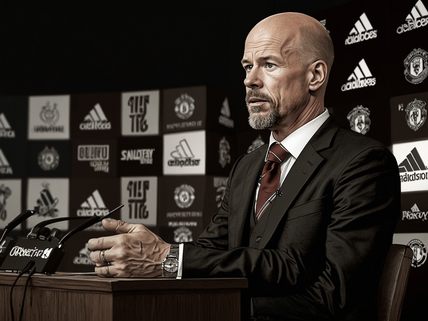Erik ten Hag speaking at a press conference about his future at Manchester United.