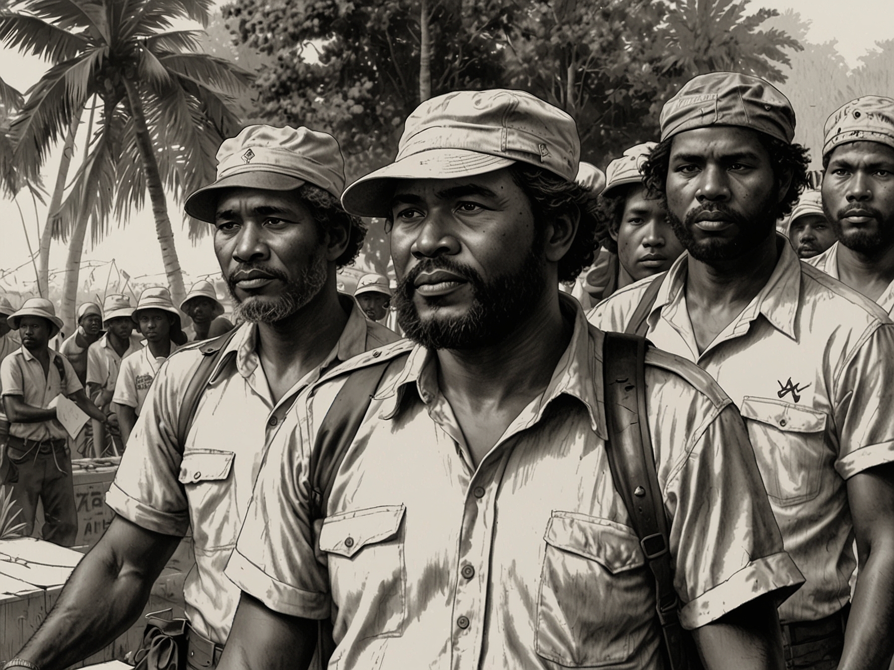 Members of the Kanak and Socialist National Liberation Front (FLNKS) during a public demonstration in New Caledonia.