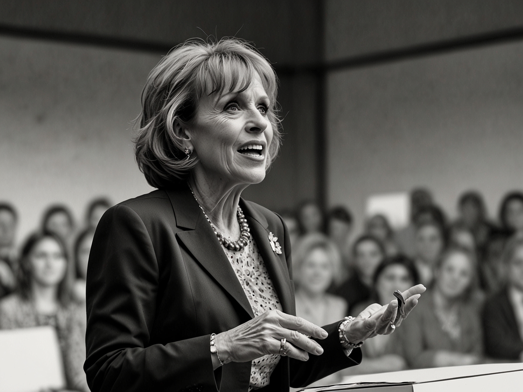 Esther Rantzen speaking at a public event where she urged the next Prime Minister to hold a vote on assisted dying.