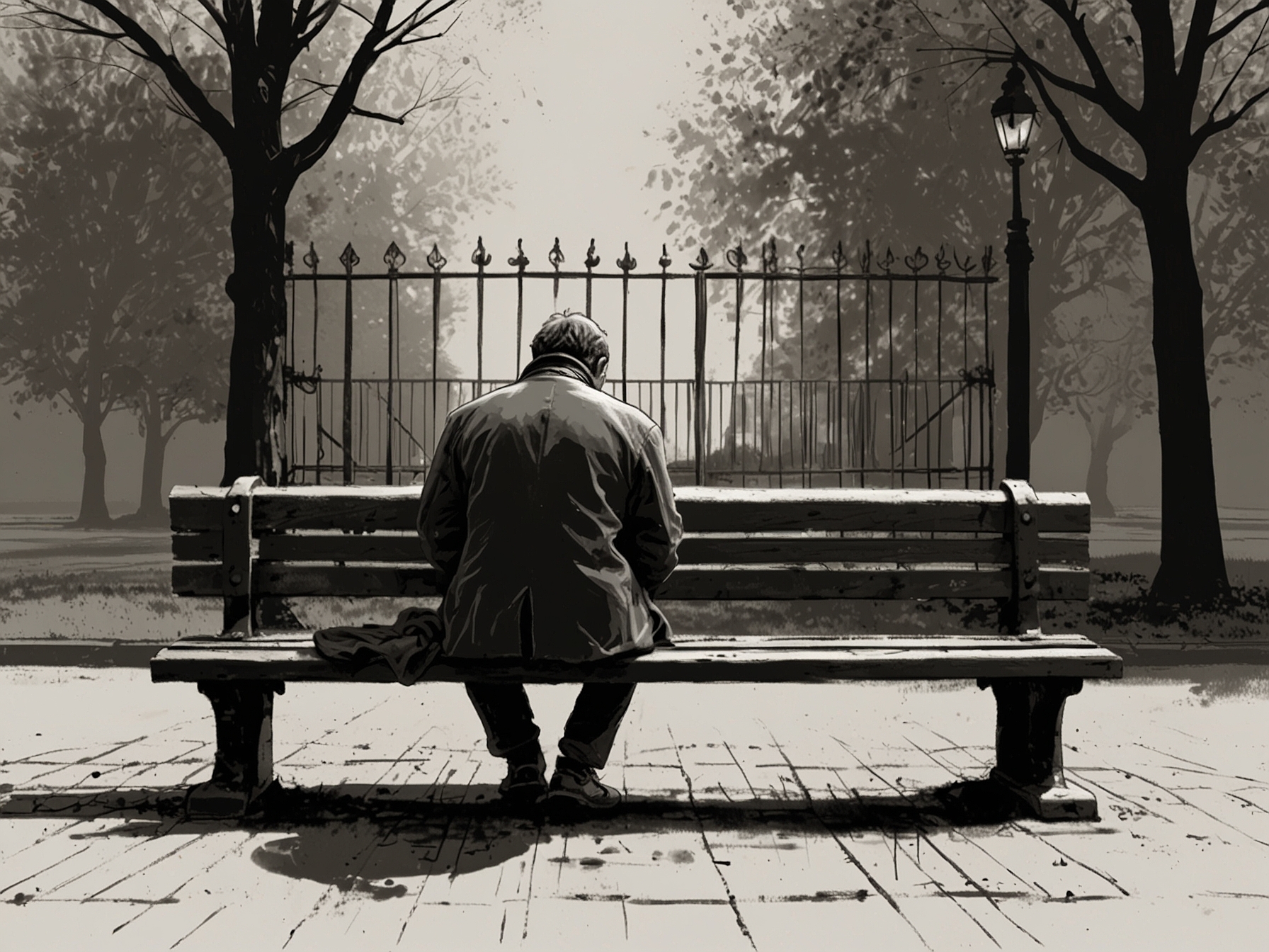 A lonely man sitting on a bench, representing the struggle of being alone.