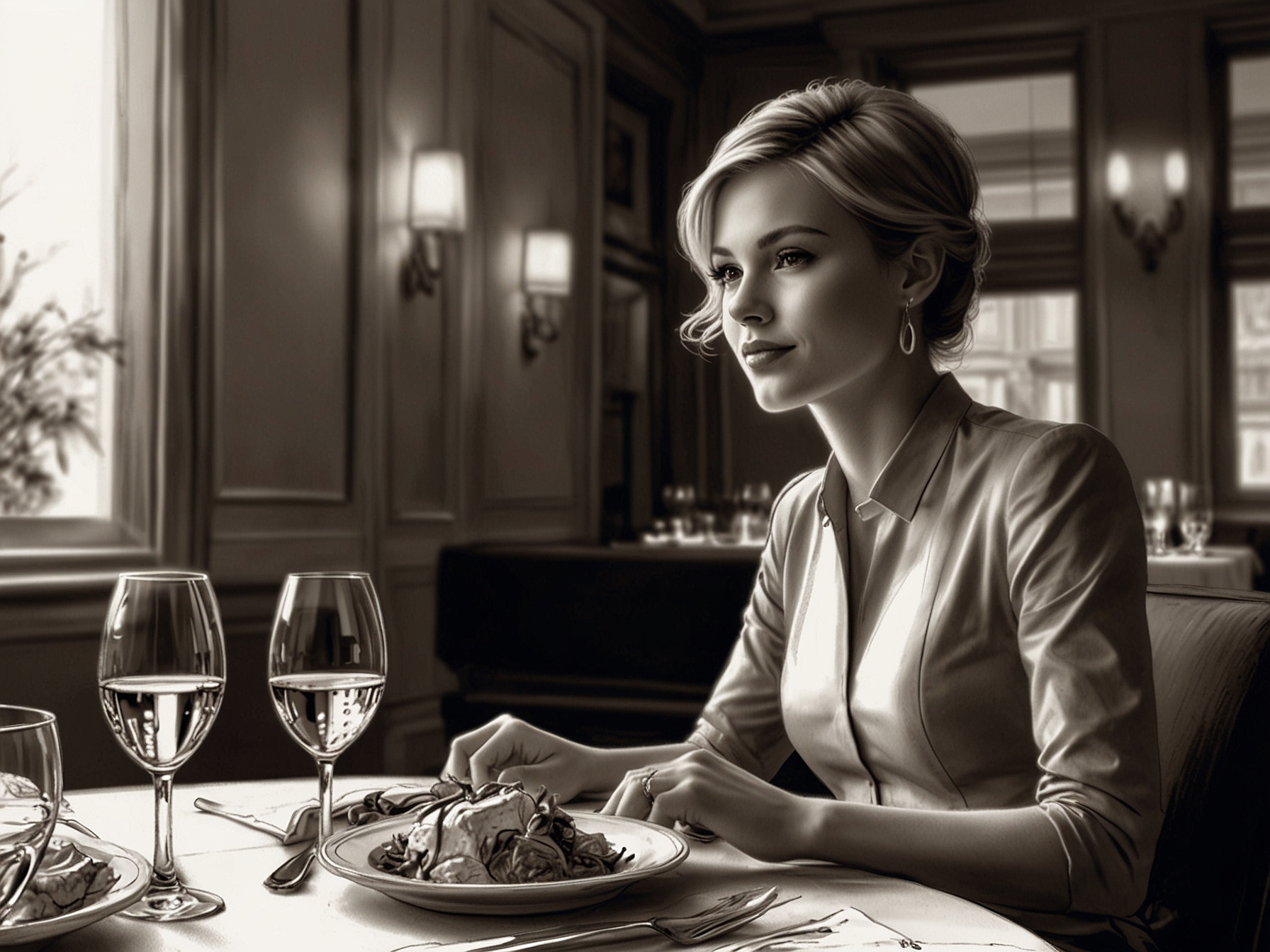 A wealthy individual enjoying a lavish meal at a high-end restaurant.