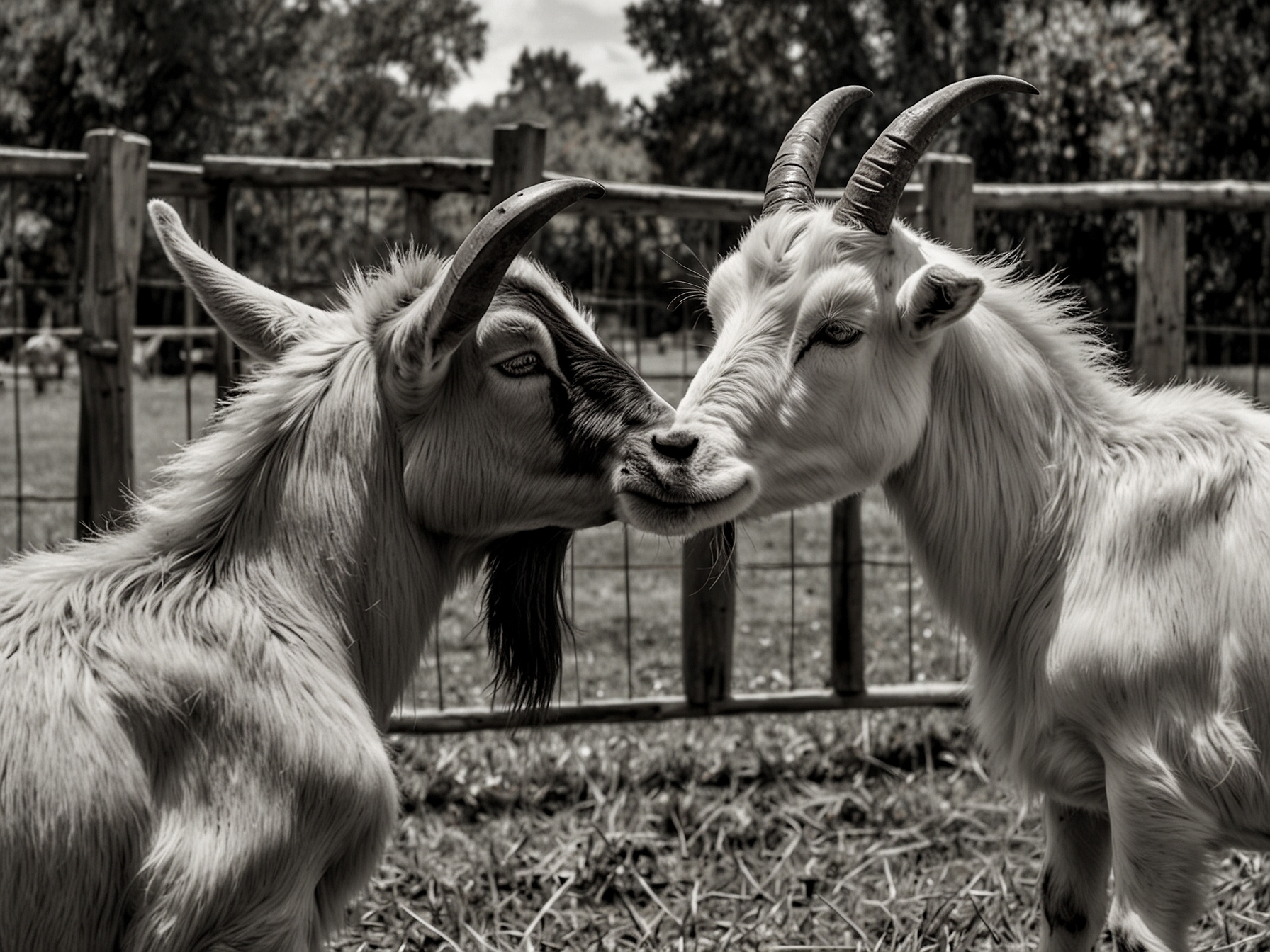 Two playful goats butt heads during a Picnic with Goats event at the Cajun Corral Farm in Pearl River, providing family-friendly entertainment.
