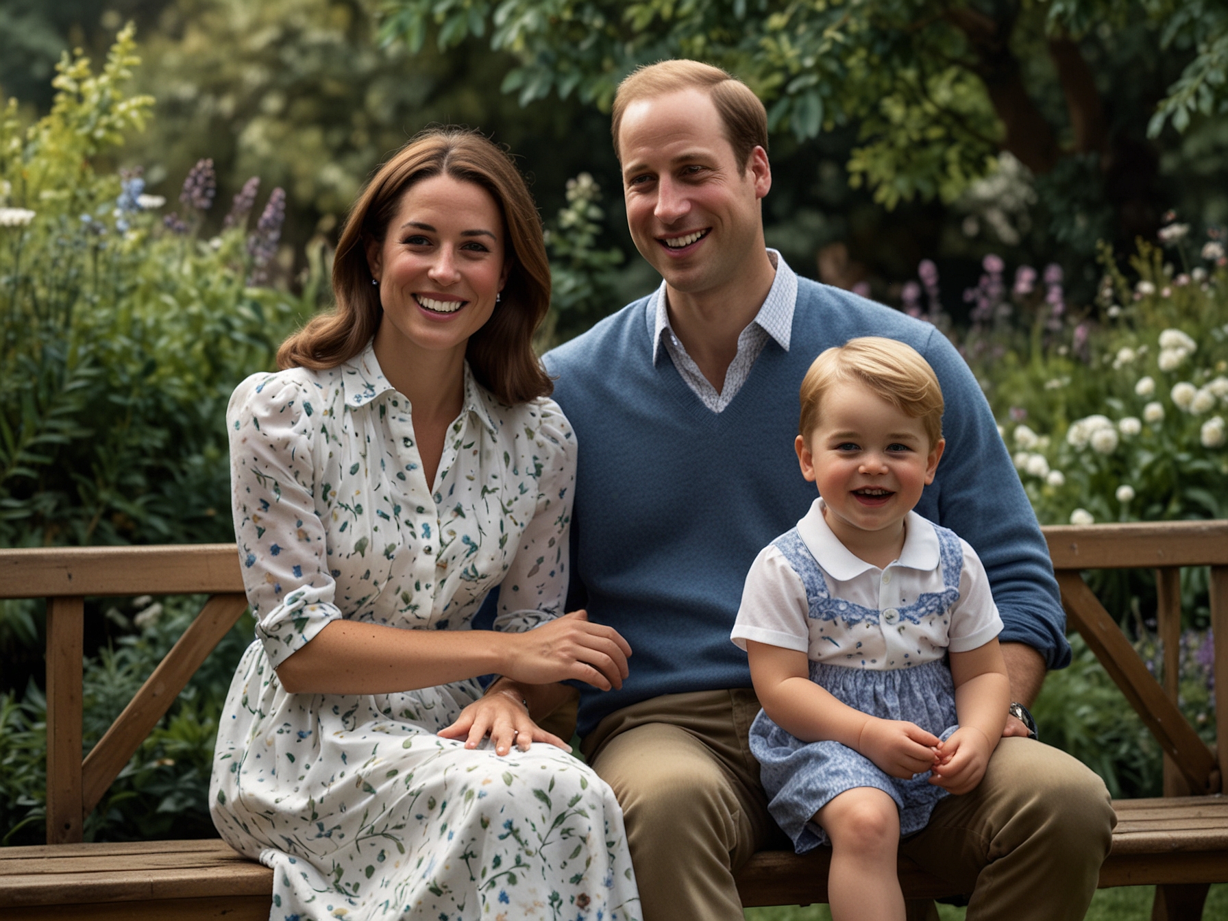 Prince William enjoys a light-hearted moment with Prince George, Princess Charlotte, and Prince Louis in a picturesque garden.