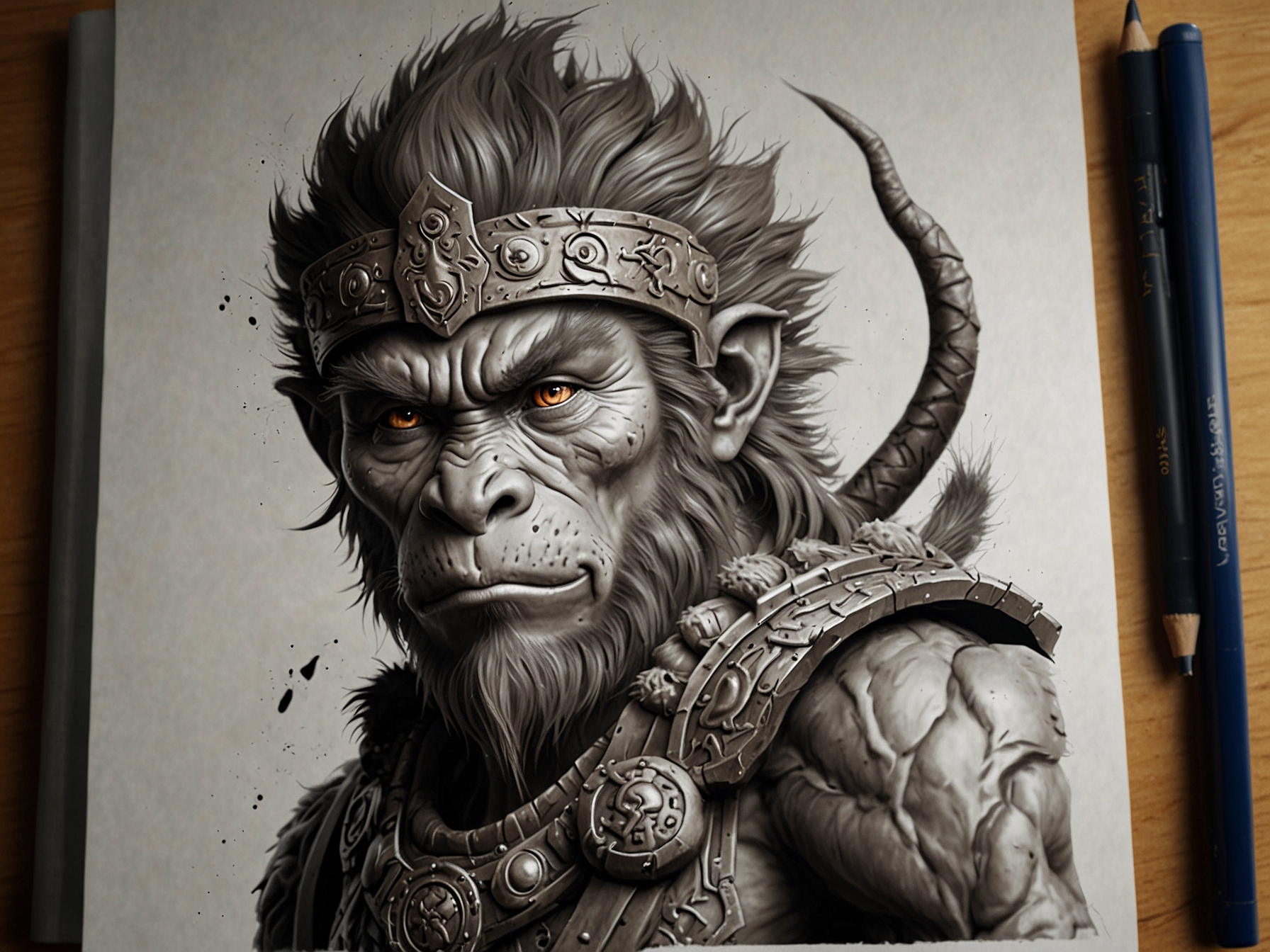 A close-up of Wukong’s beautifully detailed character model, highlighting the impressive graphics of the game.