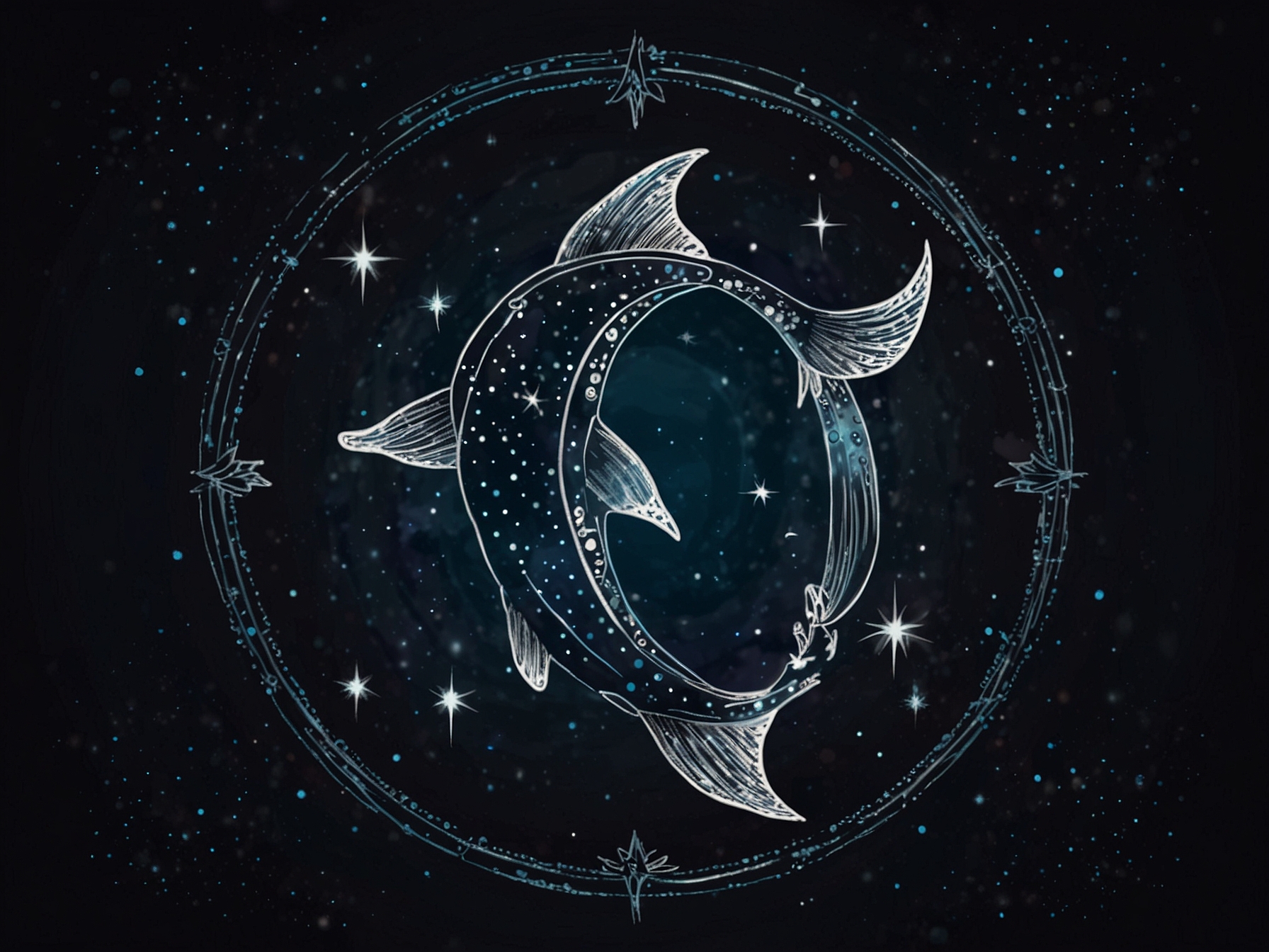 An illustration of a Pisces symbol surrounded by stars, signifying astrological insights for the day.