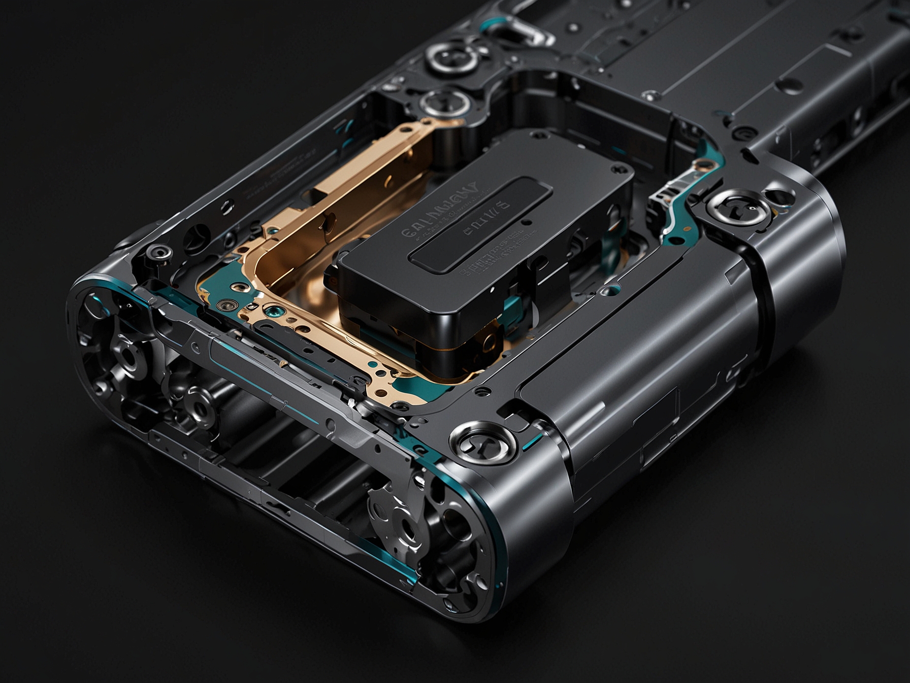 A close-up of the Galaxy Z Flip 6's hinge mechanism, highlighting its advanced engineering.