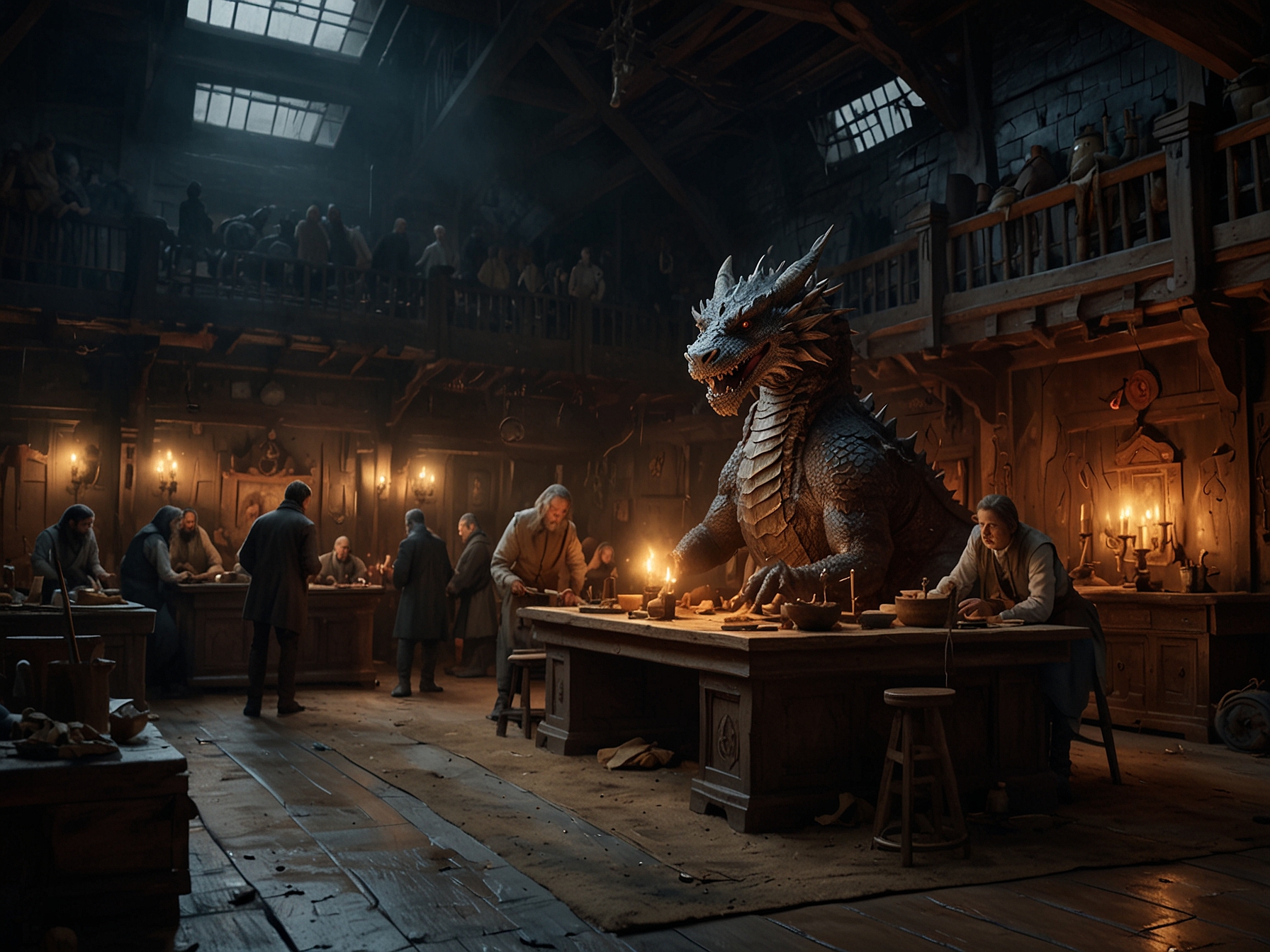 A behind-the-scenes look at the production of House of the Dragon, showcasing the elaborate set and crew at work.