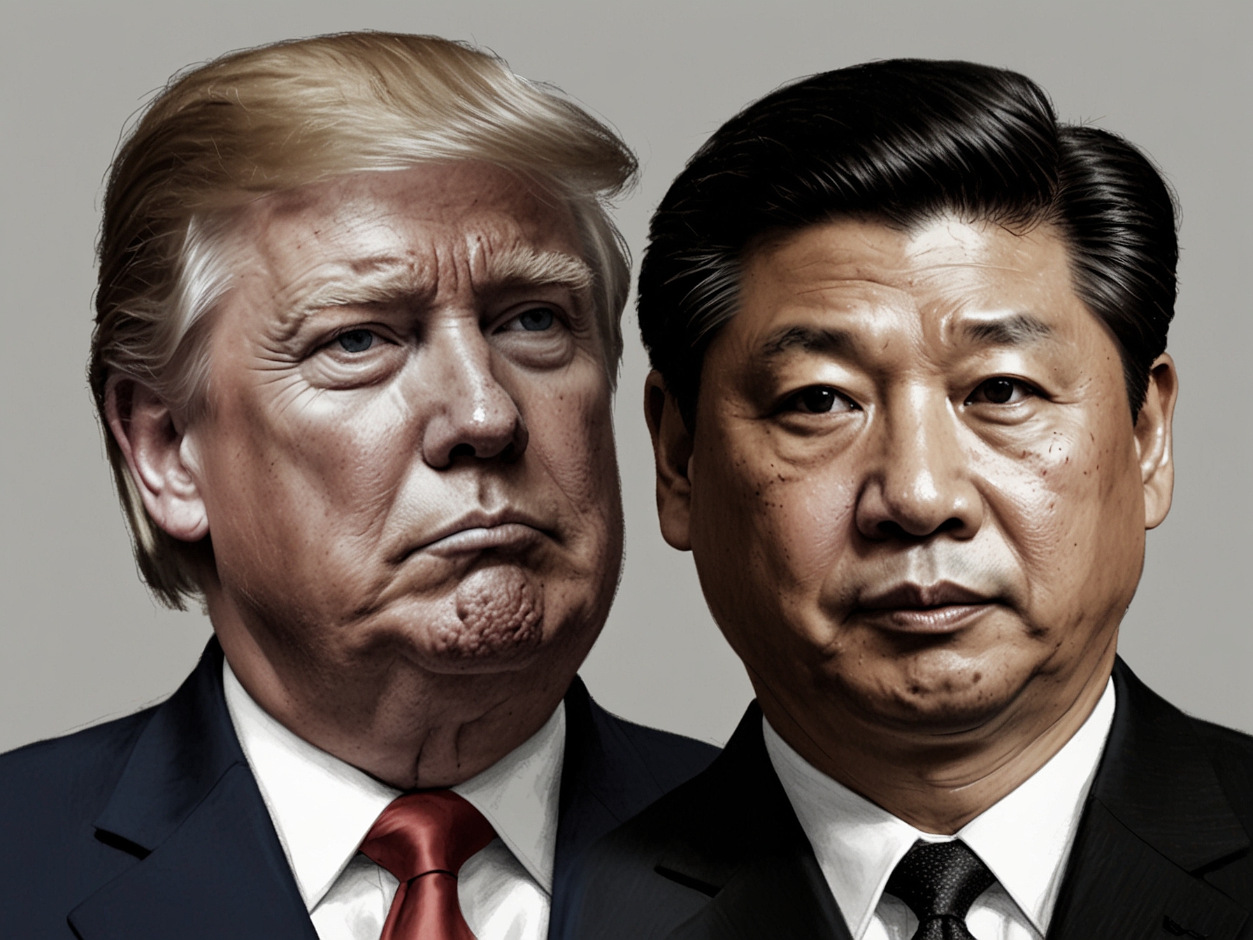 An illustration of President Trump and Chinese President Xi Jinping amid trade war tensions, reflecting a possible future scenario if Trump wins the 2024 election.