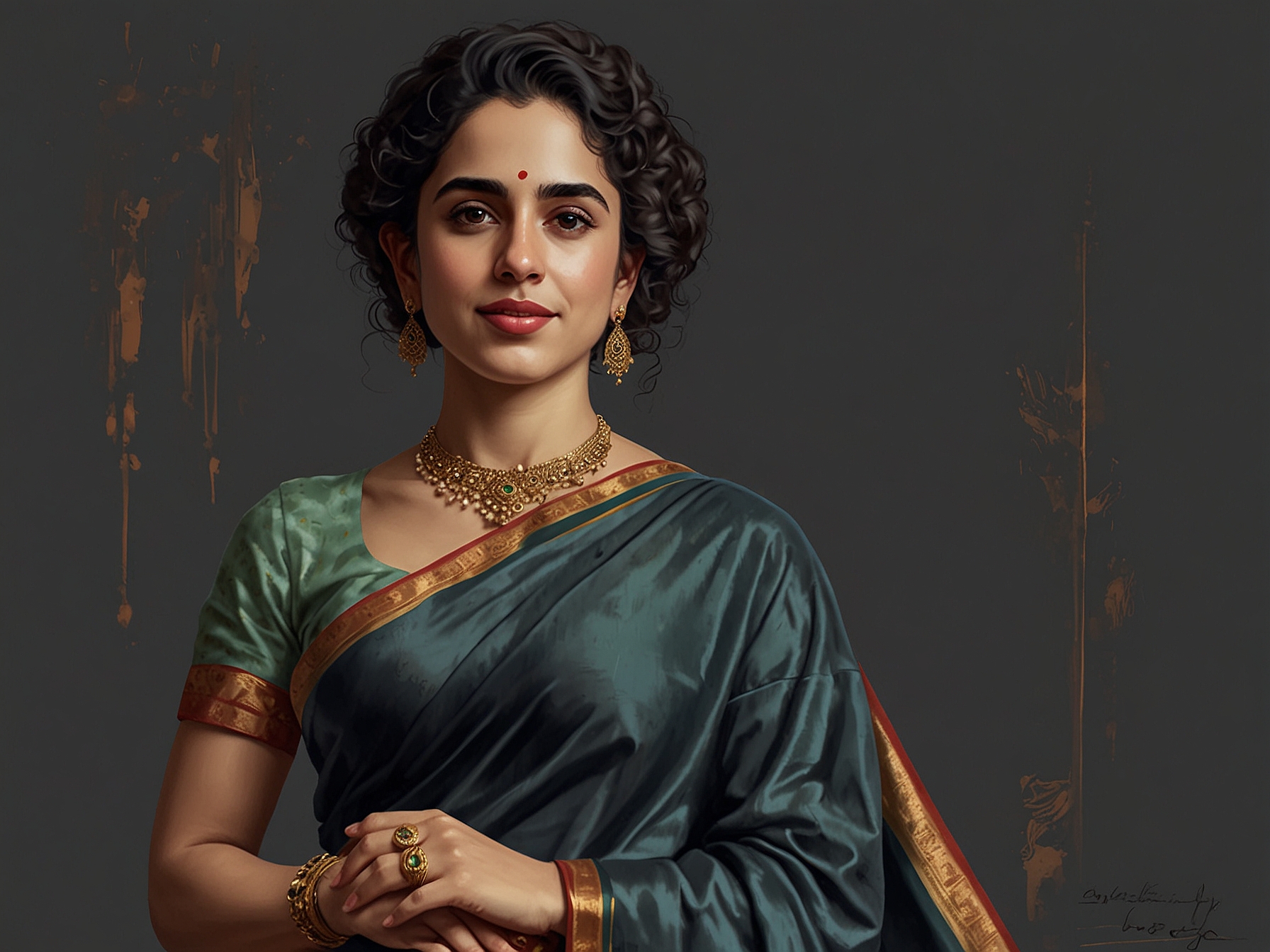 Sanya Malhotra in an elegant silk saree, perfect for festive events, paired with traditional jewelry and minimal makeup.