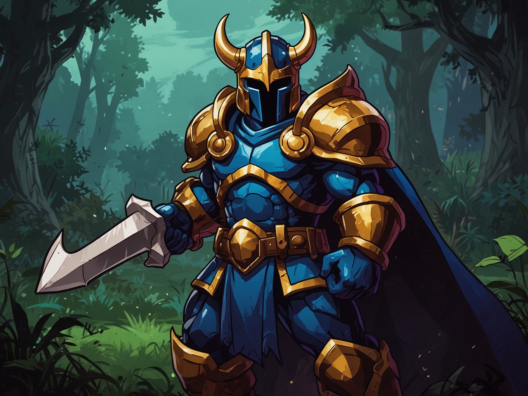 Cover art of Shovel Knight Definitive Edition showcasing the main character with his iconic shovel.