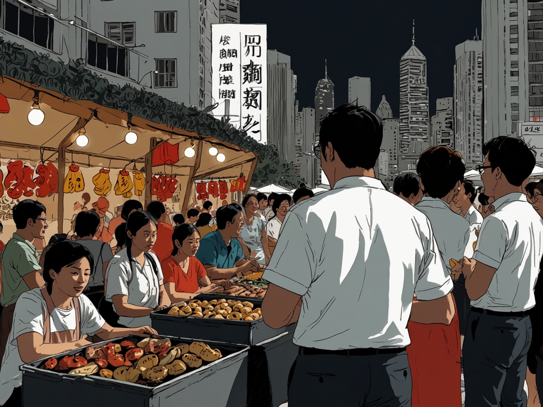 A traditional Portuguese festival being held in Hong Kong with a sparse crowd, showcasing local food and music.