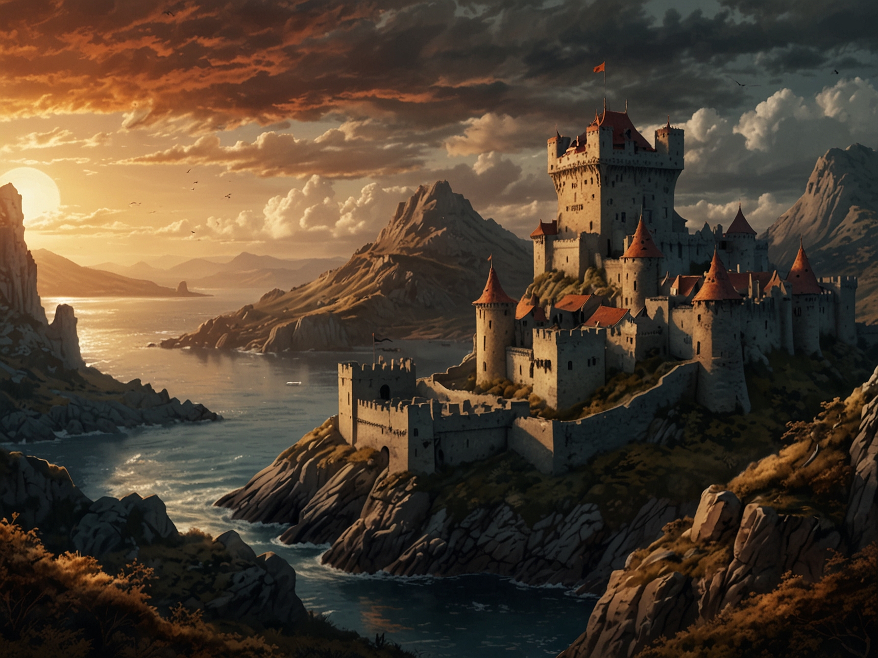 Artwork depicting House of the Dragon's Westerosi landscape, featuring King’s Landing in the background.