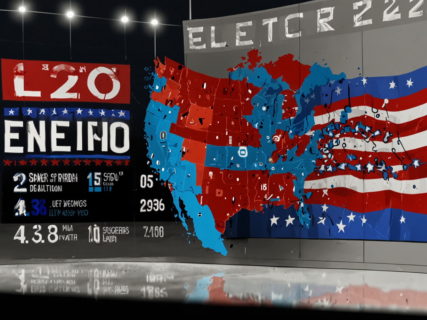 A close-up of the 2020 election results displayed on a digital screen.