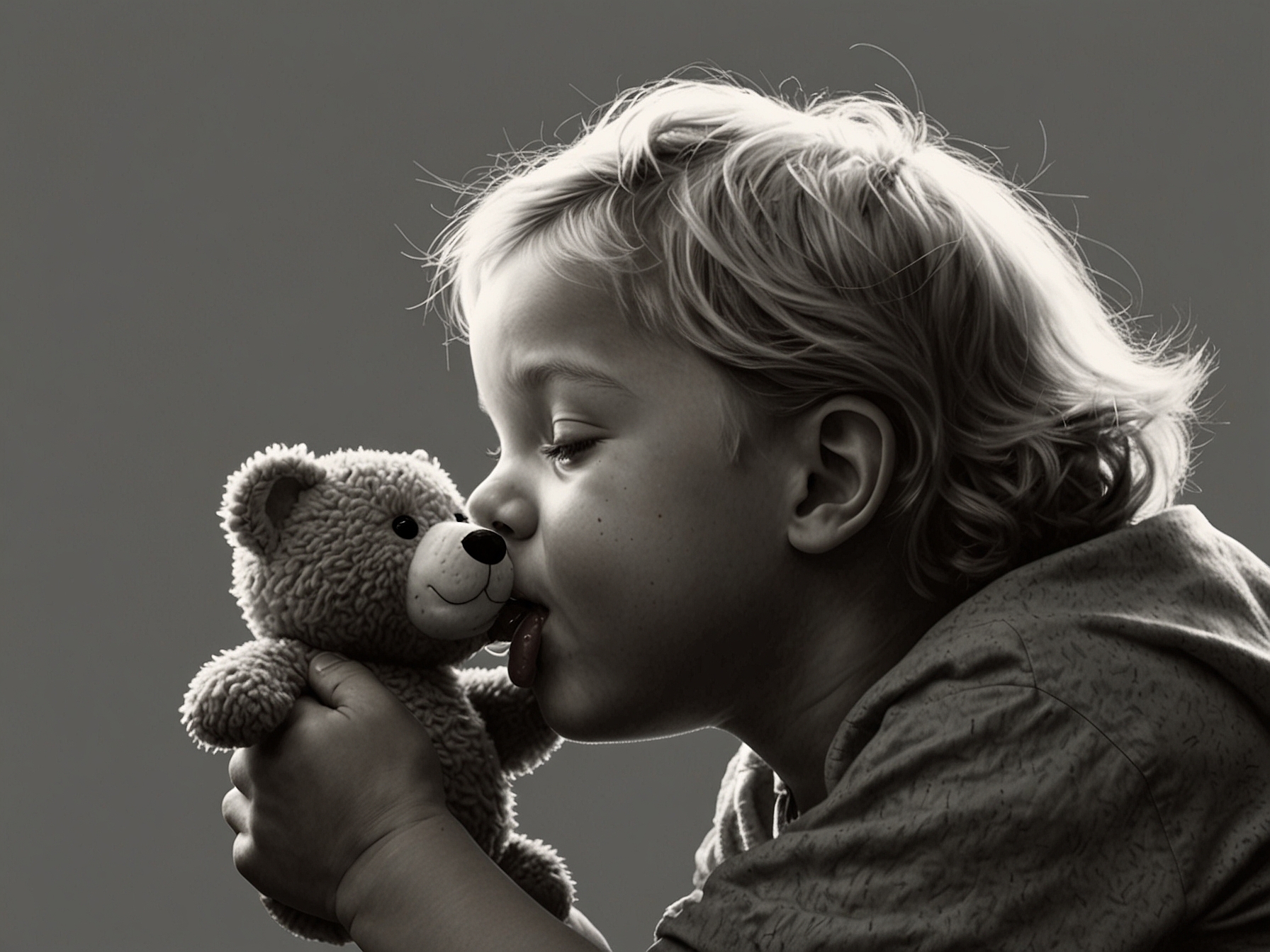 A young child holding a stuffed animal and sucking on a pacifier, part of a consistent bedtime routine to promote better sleep.