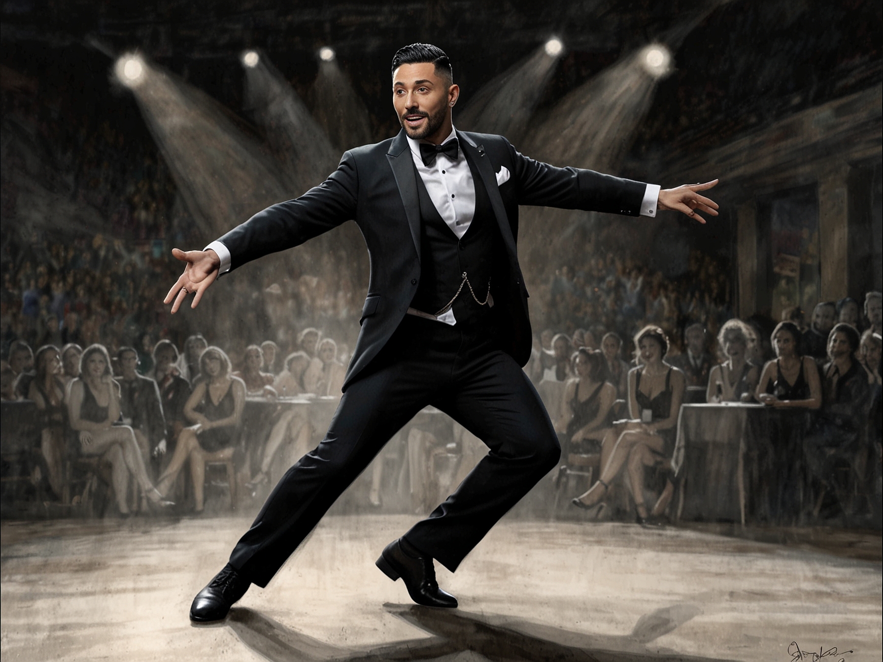 Giovanni Pernice performing on stage with a passionate expression, capturing his dedication to dancing.