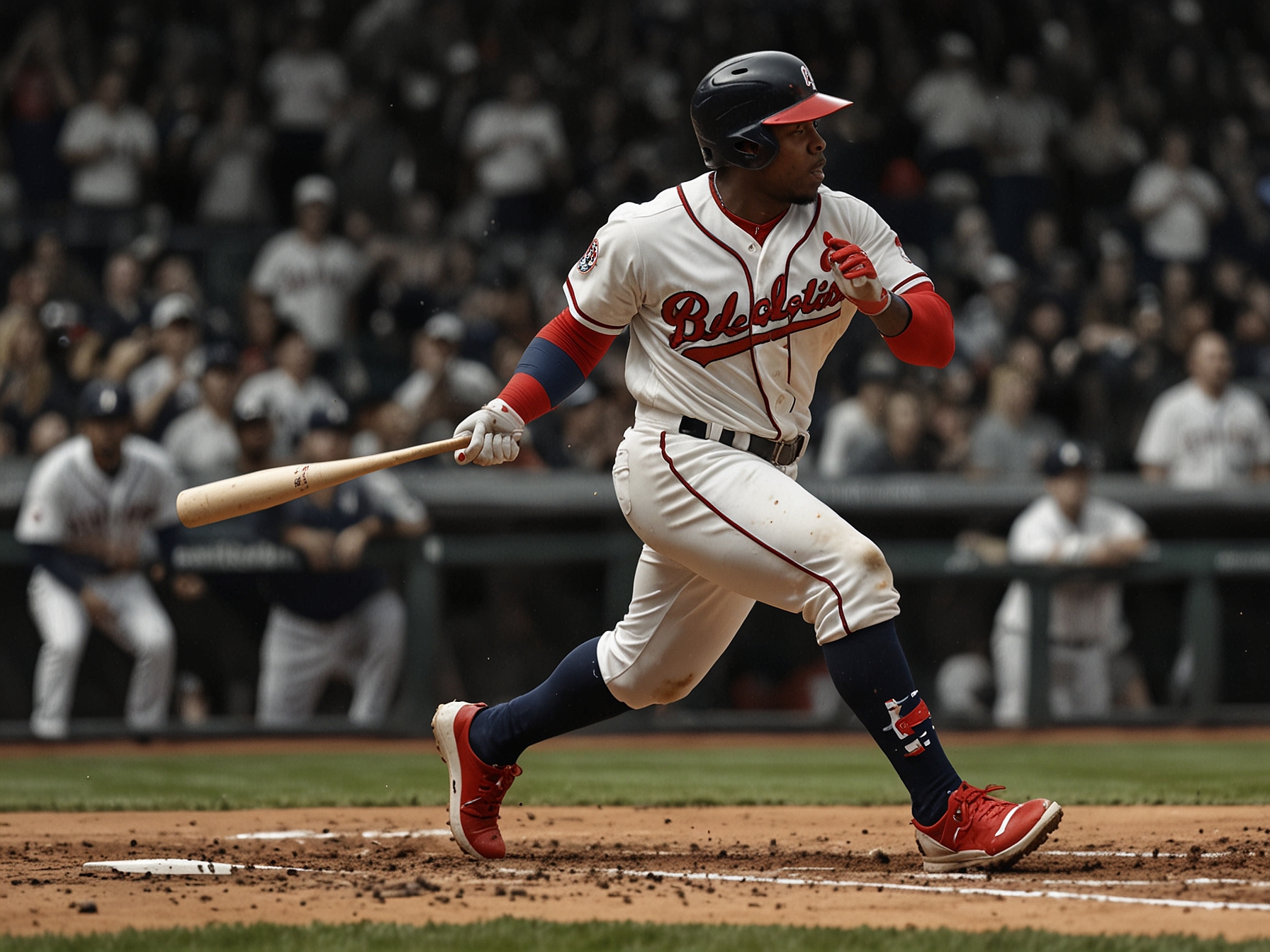 A dynamic shot of Ozzie Albies hitting the game-winning home run in the eighth inning against the Detroit Tigers.