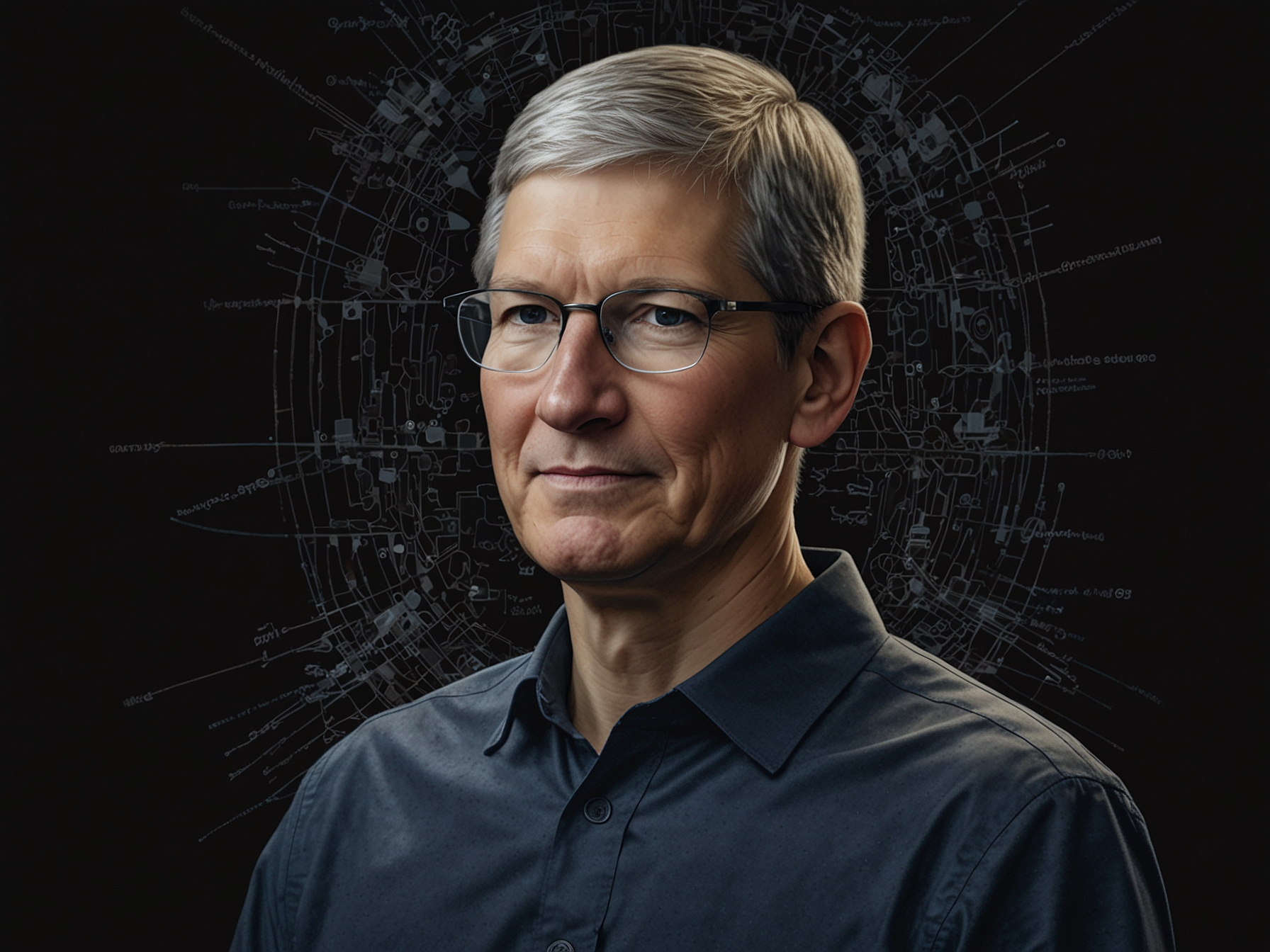 Apple's CEO Tim Cook showcases the company's latest advancements in AI technology during a keynote presentation.