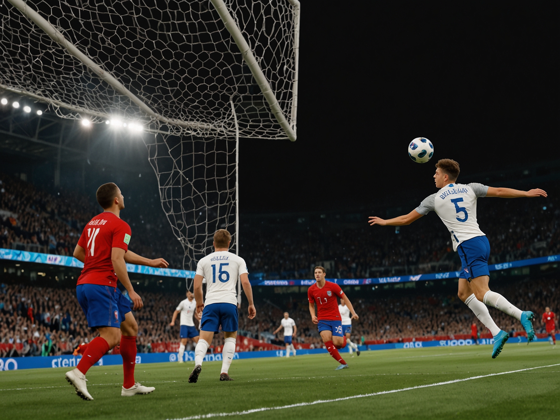 Jude Bellingham heading the ball into the net to give England an early lead against Serbia in their Euro 2024 Group C opener in Gelsenkirchen.