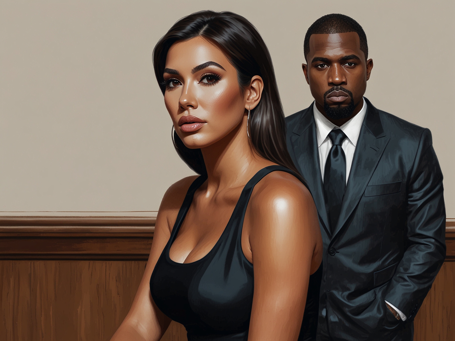 Kim Kardashian, looking sophisticated and focused, ignoring the Father's Day celebrations on social media, which drew attention due to her high-profile past with Kanye West.