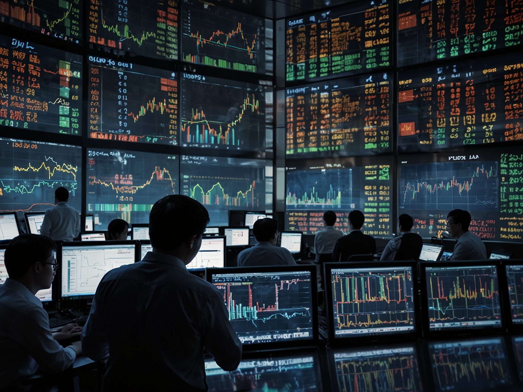 An image of a bustling Asian stock exchange, featuring traders monitoring market data on large digital screens, symbolizing the recent uptrend in regional equities.