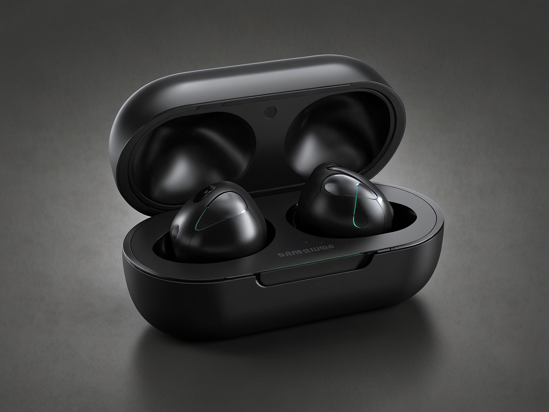 A pair of Samsung Galaxy earbuds nestled in their sleek charging case, showcasing their modern, compact design that offers both aesthetic appeal and functionality.