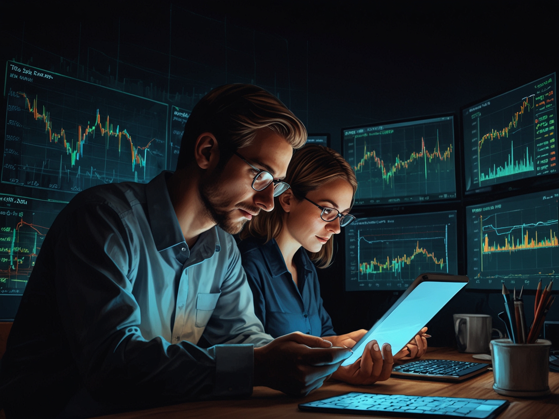 Investors analyzing energy stock trends on their digital devices, reflecting the increased interest and optimistic outlook towards the IEX and the energy sector.