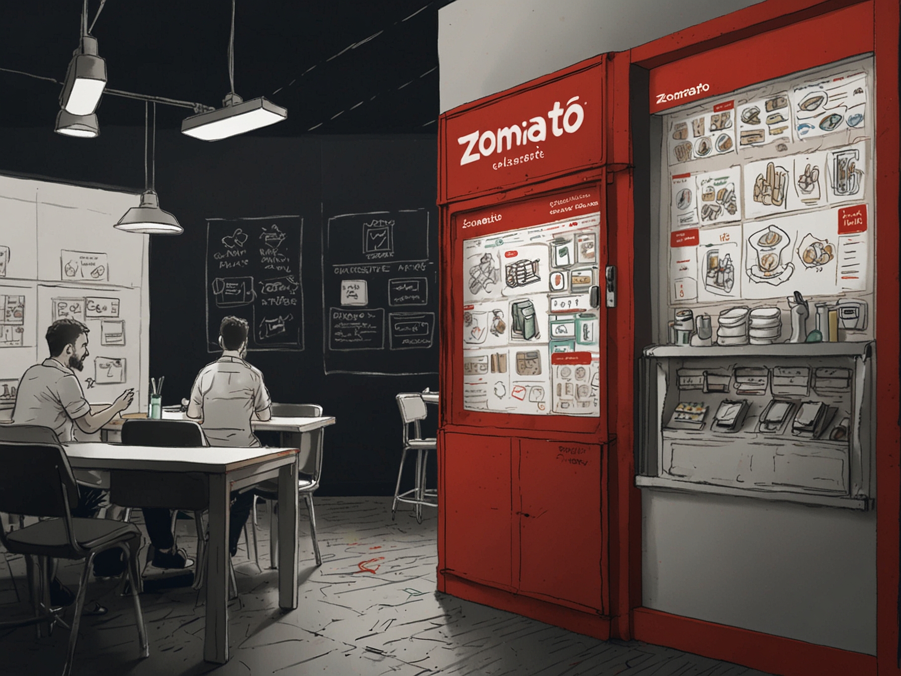 An illustration of Zomato's technological advancements like live-tracking and AI-driven recommendations, highlighting the company's commitment to enhancing user experience and market performance.