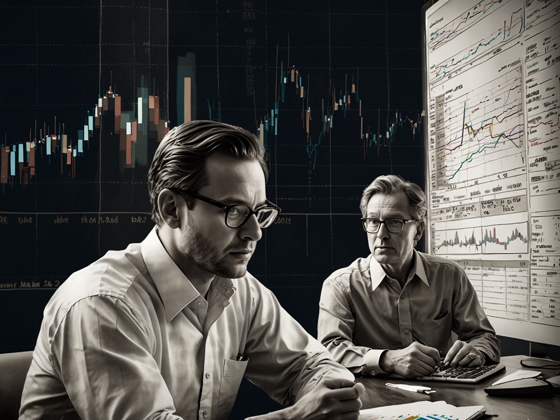 Investors analyzing stock charts and economic indicators with a focus on IFCI's modest share price rise, symbolizing active engagement in understanding the financial market trends on June 18, 2024.