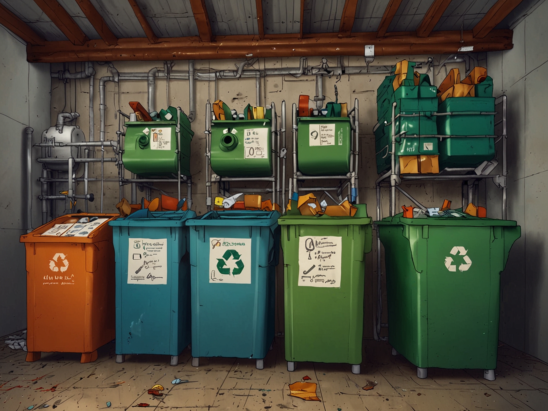 A diagram depicting the recycling process from consumer sorting, waste collection, processing at recycling facilities, to manufacturers using recycled materials to create new products, showcasing potential points of failure and solutions.