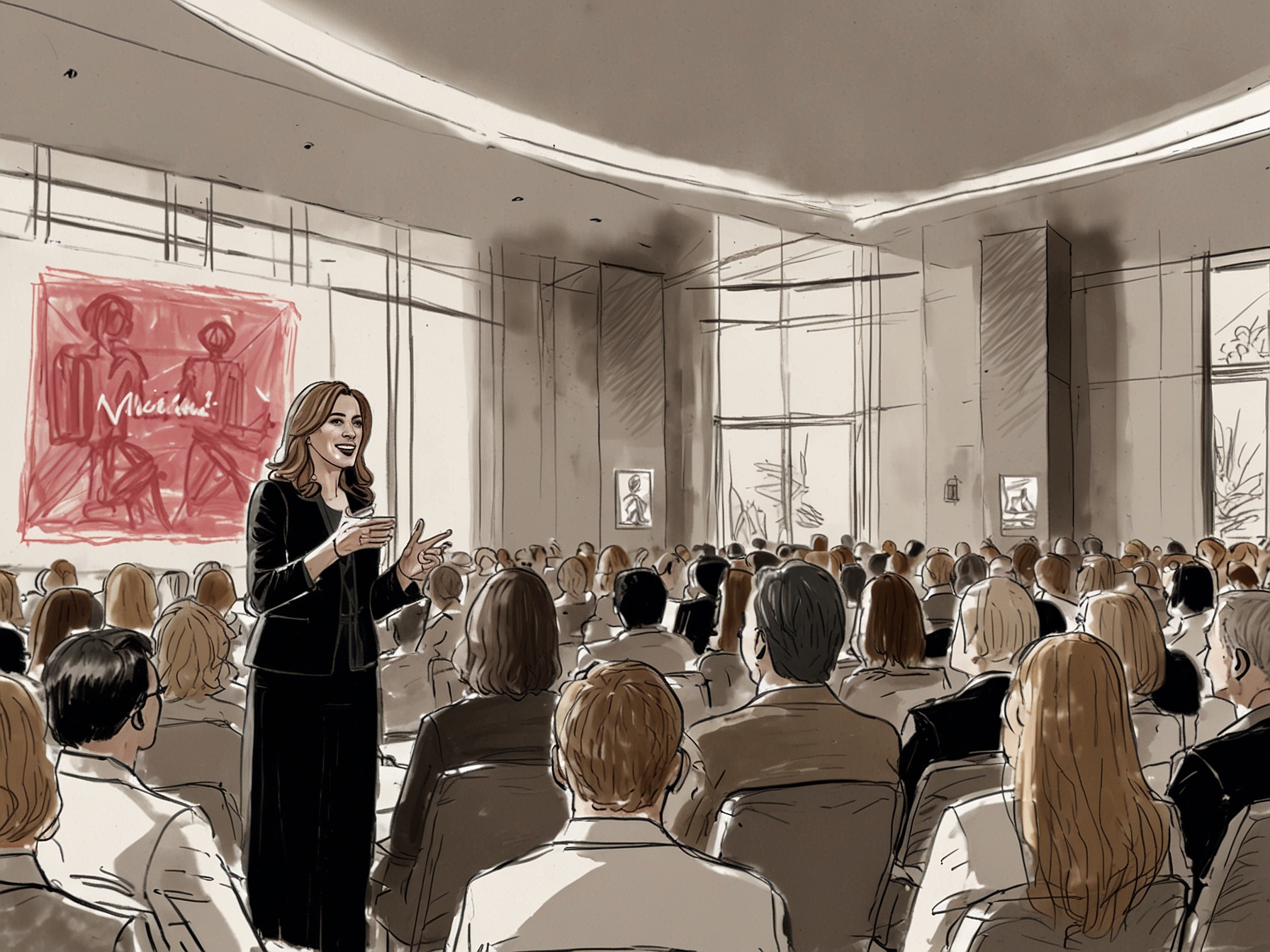 Vanessa Kuykendall, newly appointed Chief Engagement Officer at Market Defense, addressing a room filled with executives and beauty brand representatives during the announcement event.