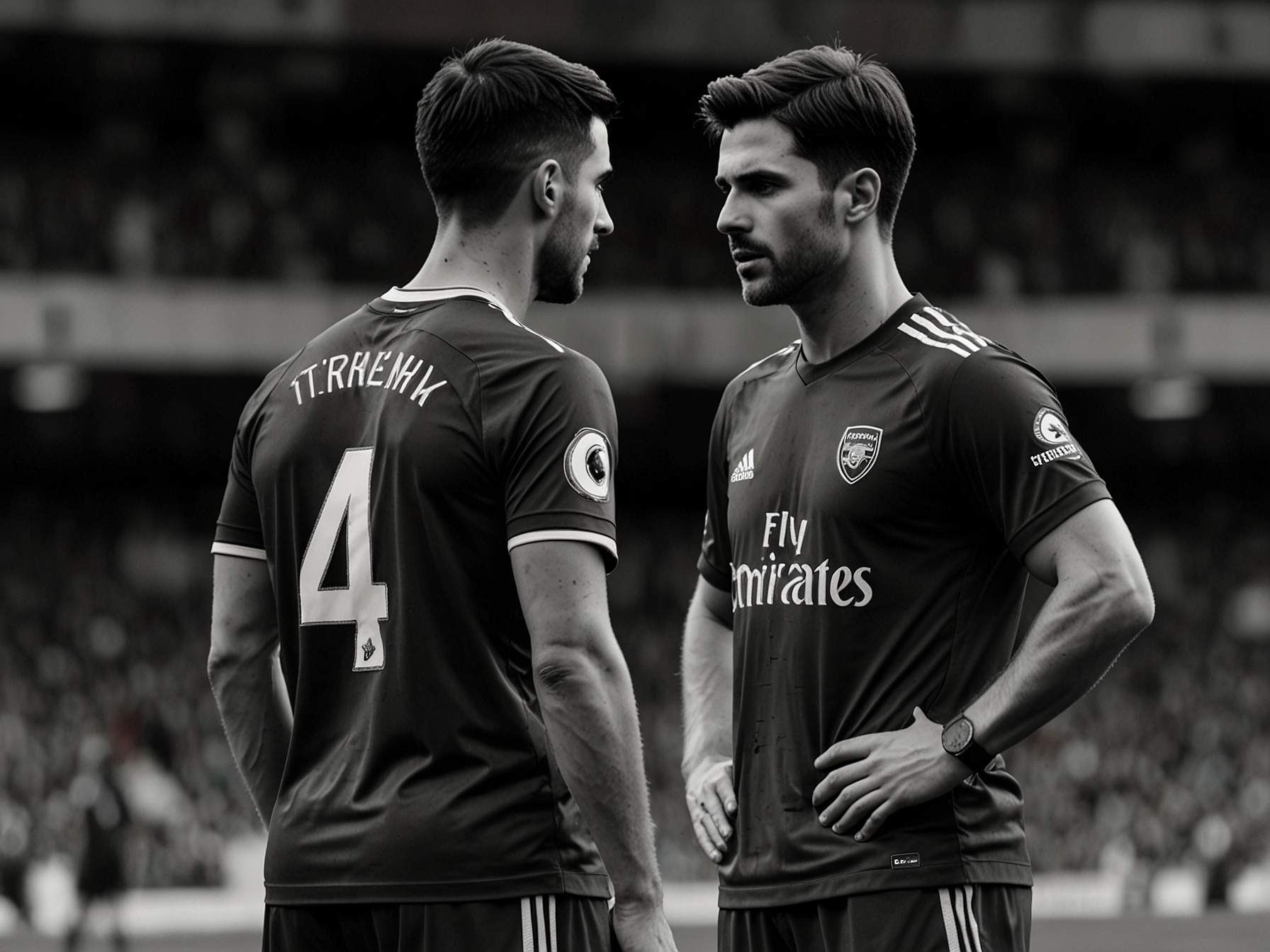 Mikel Arteta discussing strategy with Kieran Tierney during an Arsenal match, illustrating Tierney's crucial role in the team amidst transfer speculations.