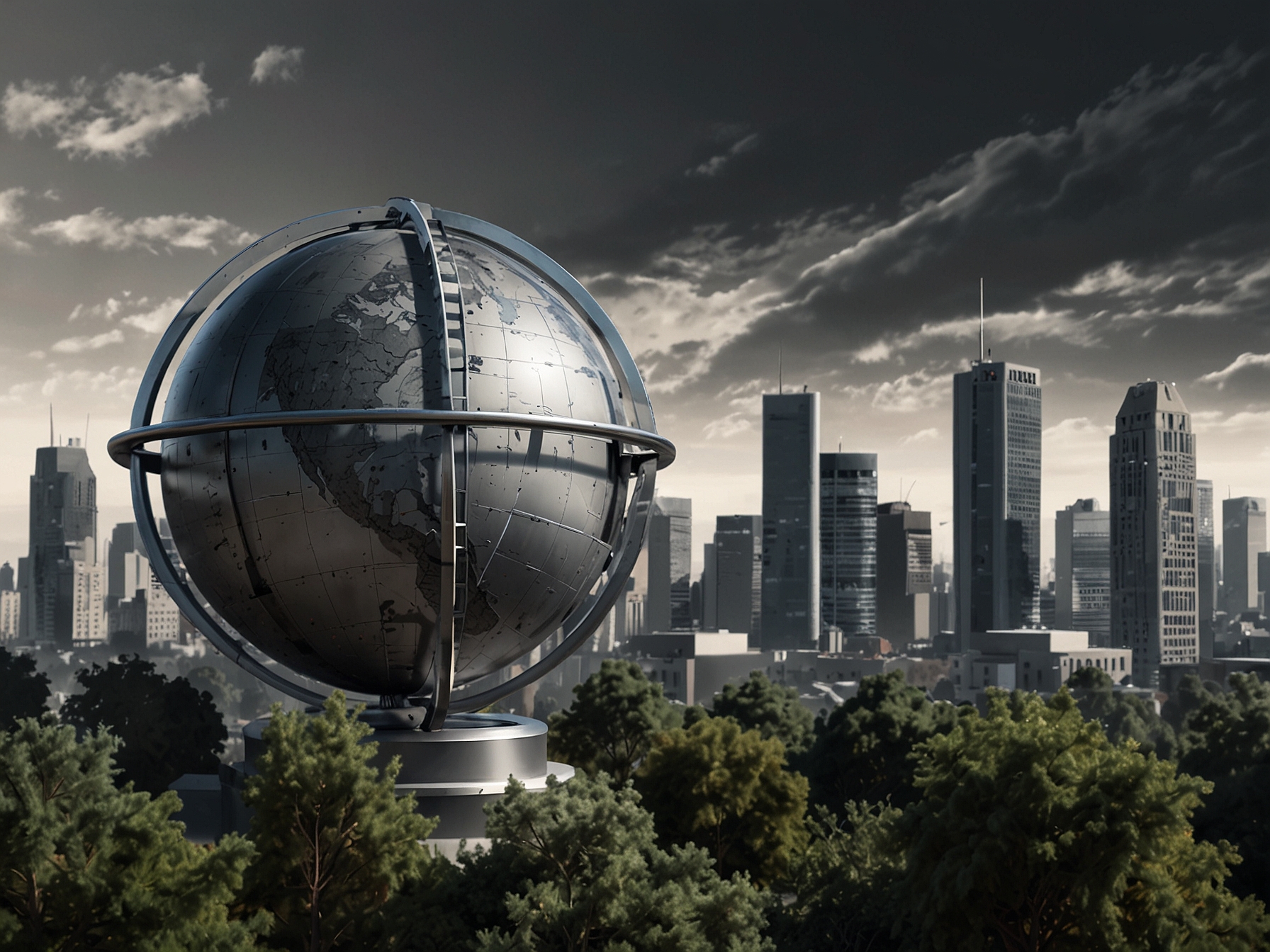 The Globe Model collects atmospheric data in diverse environments, offering a holistic view. Image shows the device measuring air in a dense urban landscape.