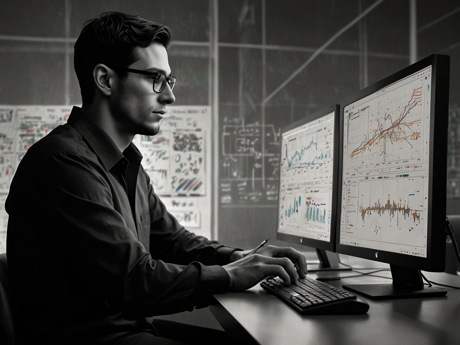 An image of a tech professional analyzing user behavior data on a computer screen, symbolizing the core function of Microsoft's Recall AI feature to optimize user experience.