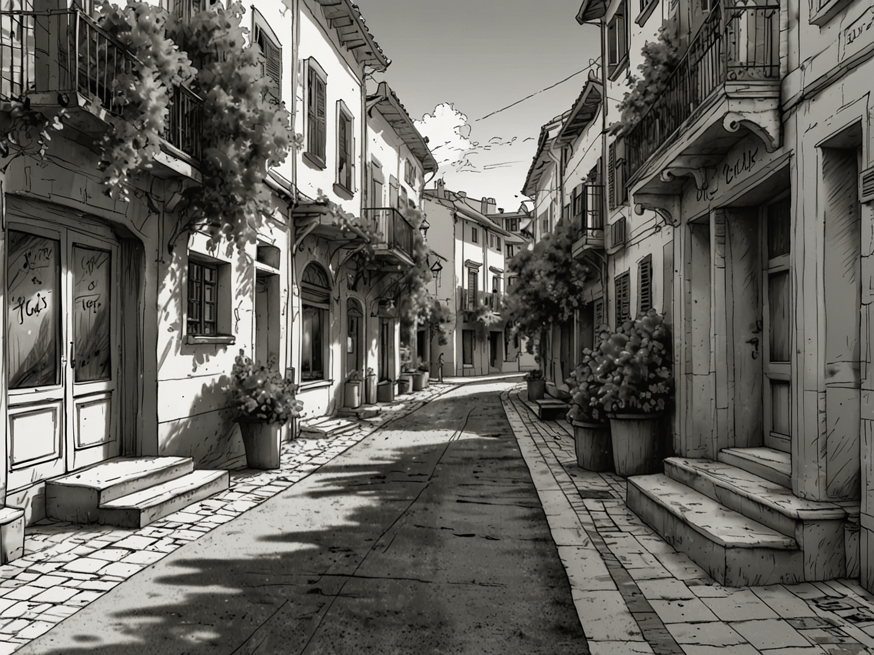 An idyllic street in a European coastal town, where tourists seek refuge in shaded areas and enjoy the cooling sea breeze to cope with extreme summer temperatures.