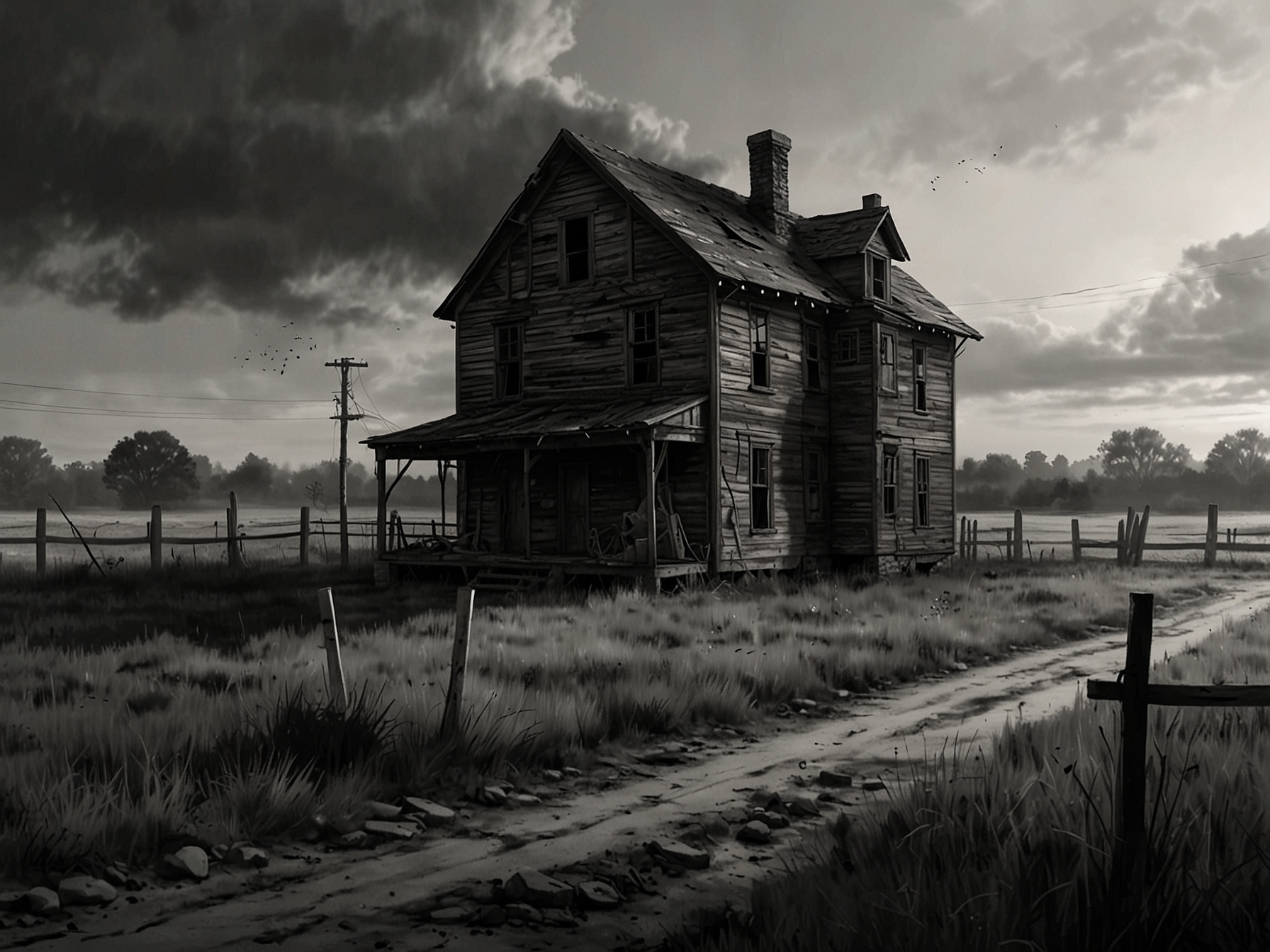 An eerie, desolate landscape from 'A Quiet Place: The Road Ahead,' featuring abandoned buildings and haunting silence, capturing the game's tense and atmospheric environment.