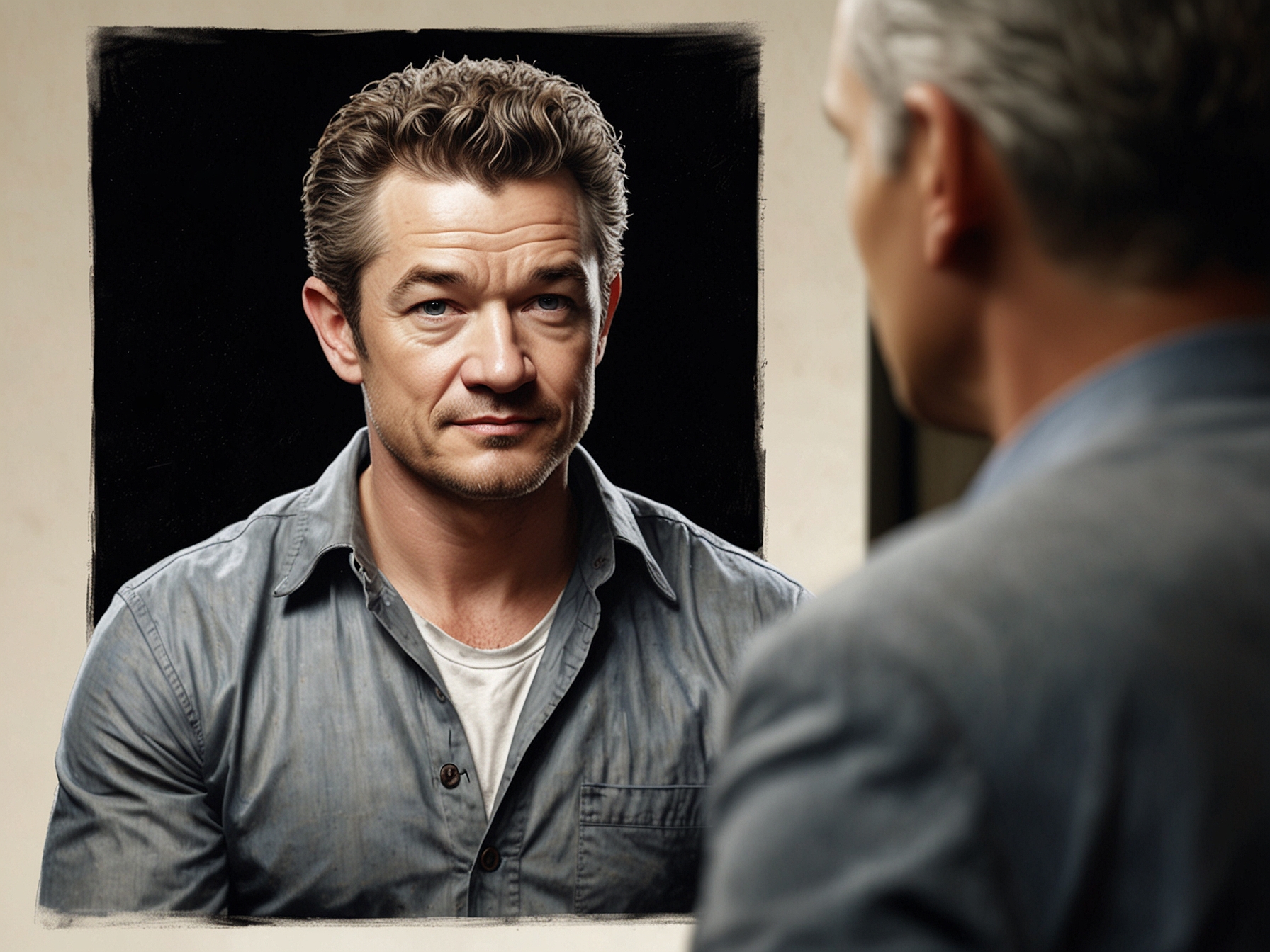 A recent image of James Marsters during a TV interview, featuring his new look with a graying beard and mature demeanor, highlighting his transformation from his 90s heartthrob days.