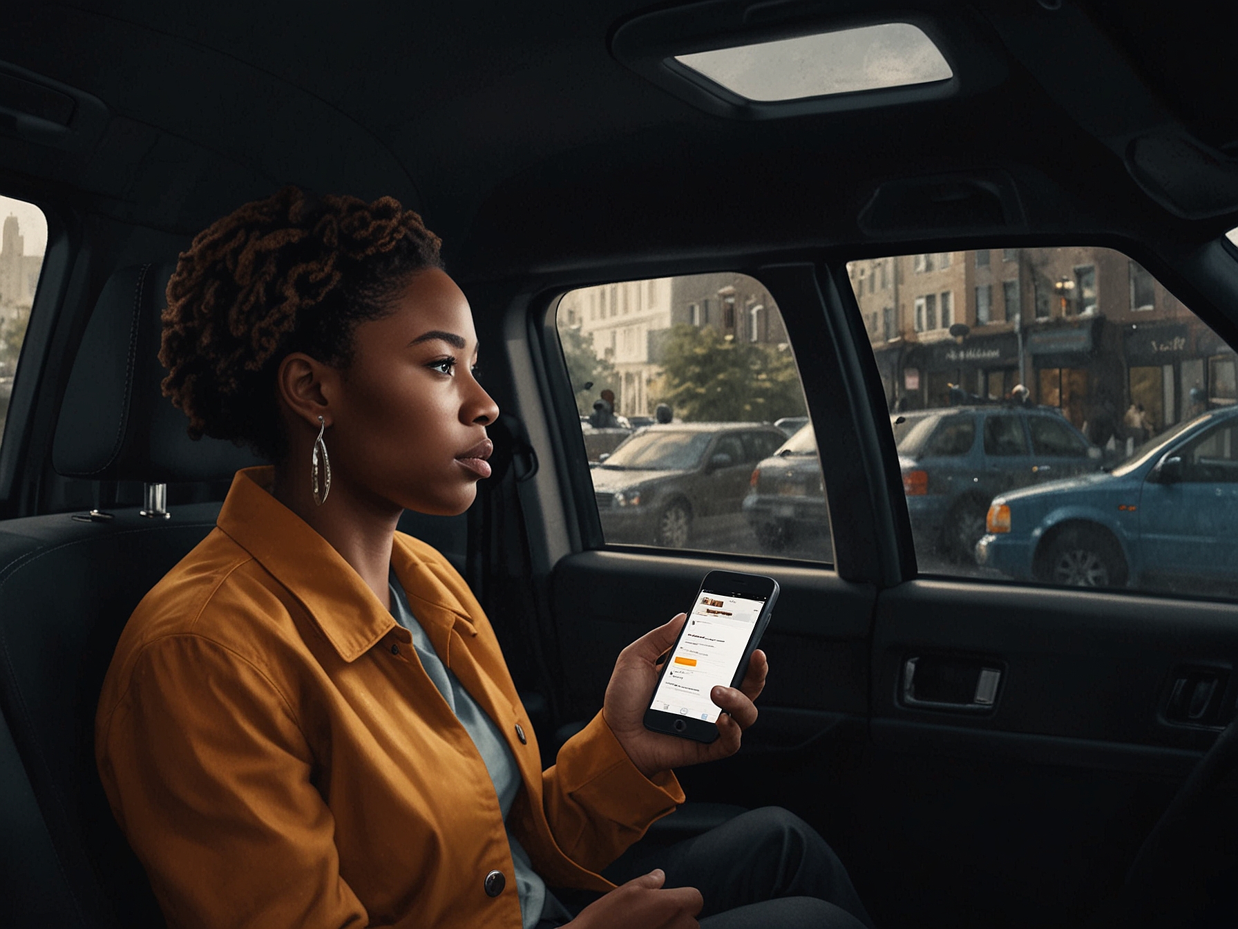 An illustration depicting a person of color facing a ride-share cancellation, highlighting racial discrimination in everyday experiences. The image reflects the article's discussion on media portrayal of such incidents.