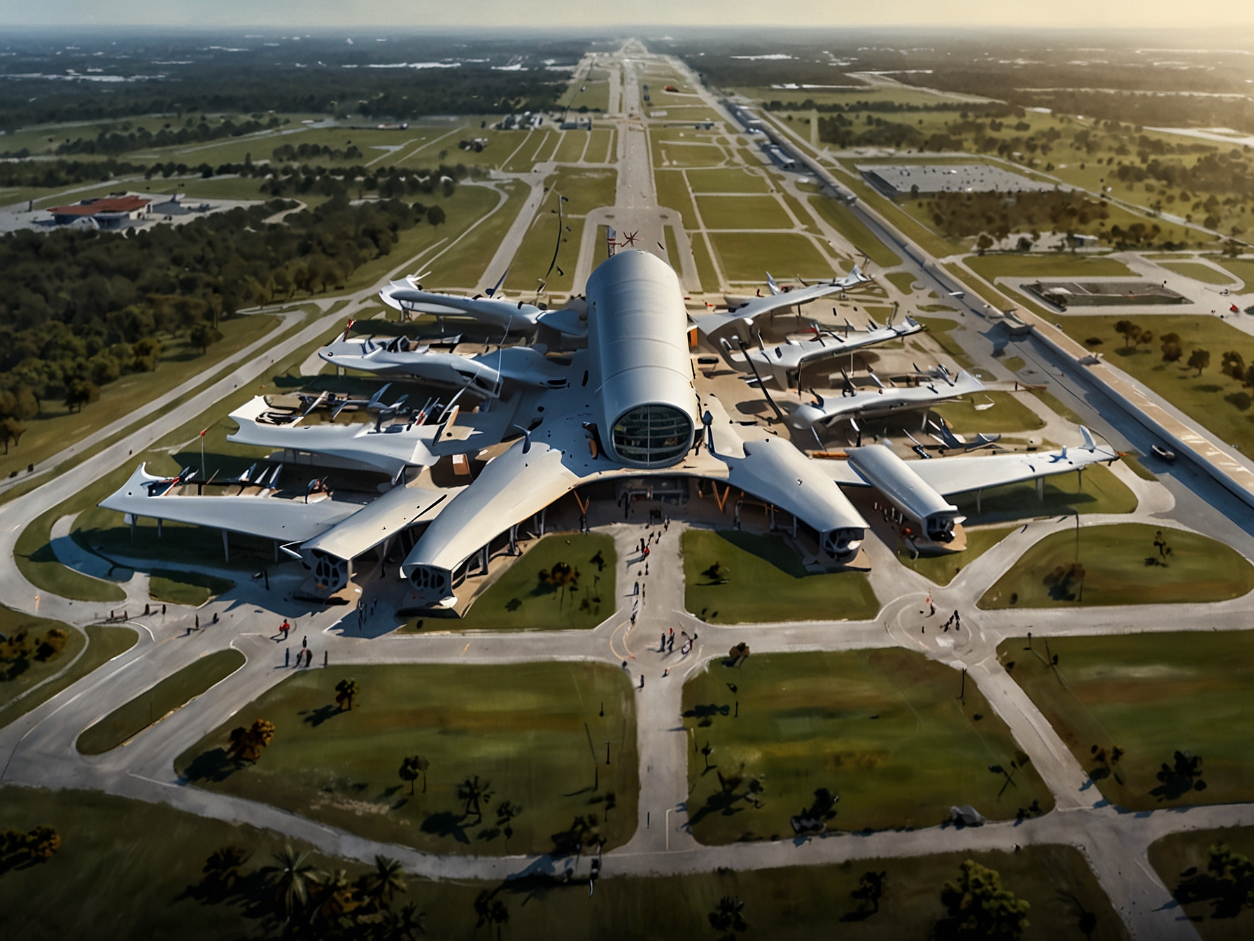 An aerial view of the proposed $300 million airport in a rural part of Florida, highlighting the large-scale construction and potential for economic transformation in the region.