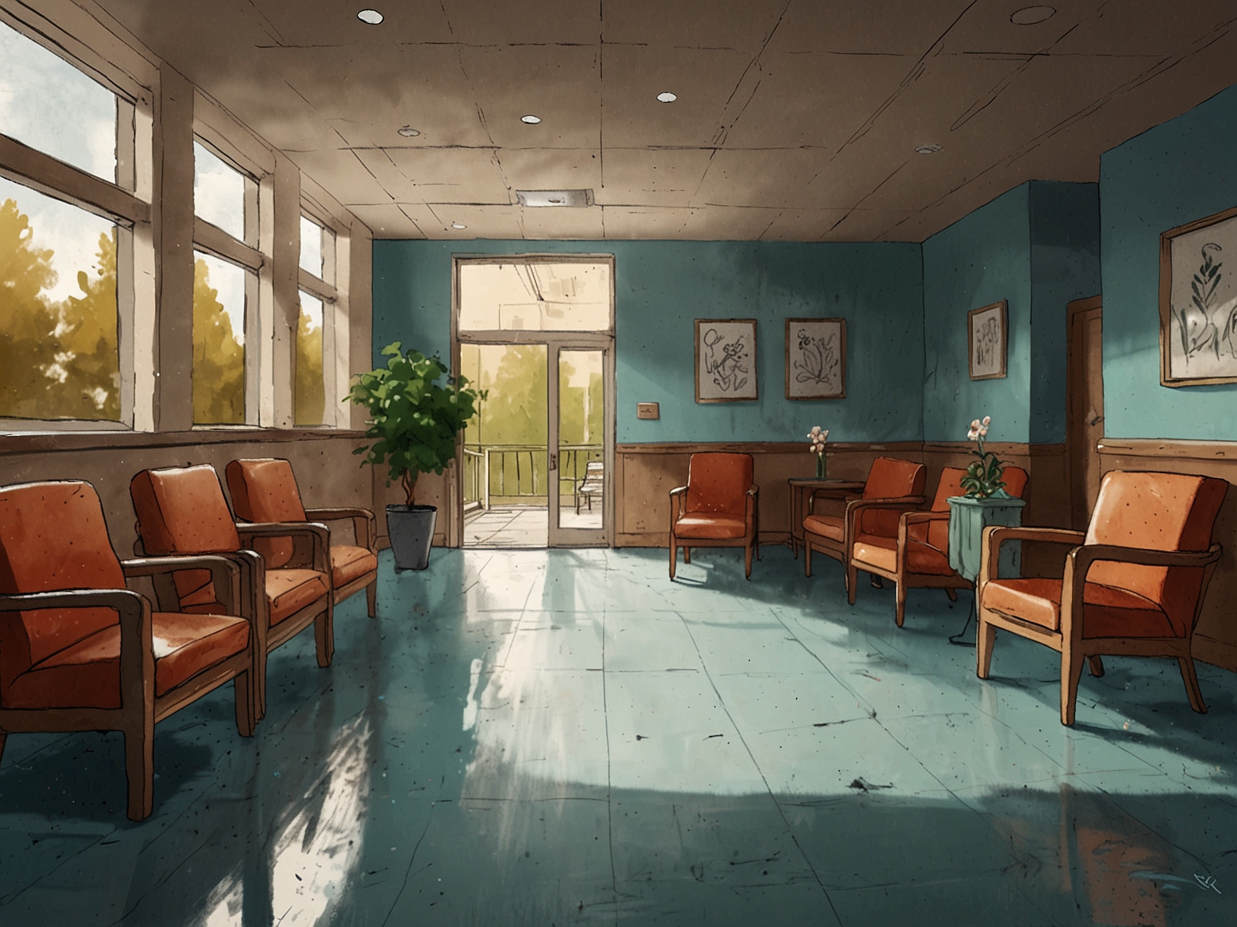 A compassionate healthcare setting with separate waiting areas for grieving parents, depicting the need for empathetic environments to support those who have experienced pregnancy loss.