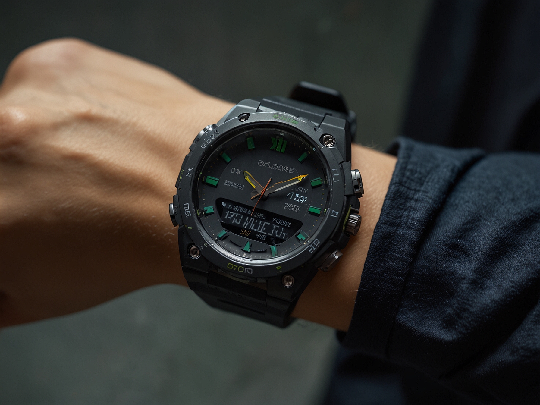 The Casio GBD-300 worn on a wrist, showcasing its new flexible, high-quality strap. The watch's comfortable fit is highlighted, suitable for long workouts and daily use.