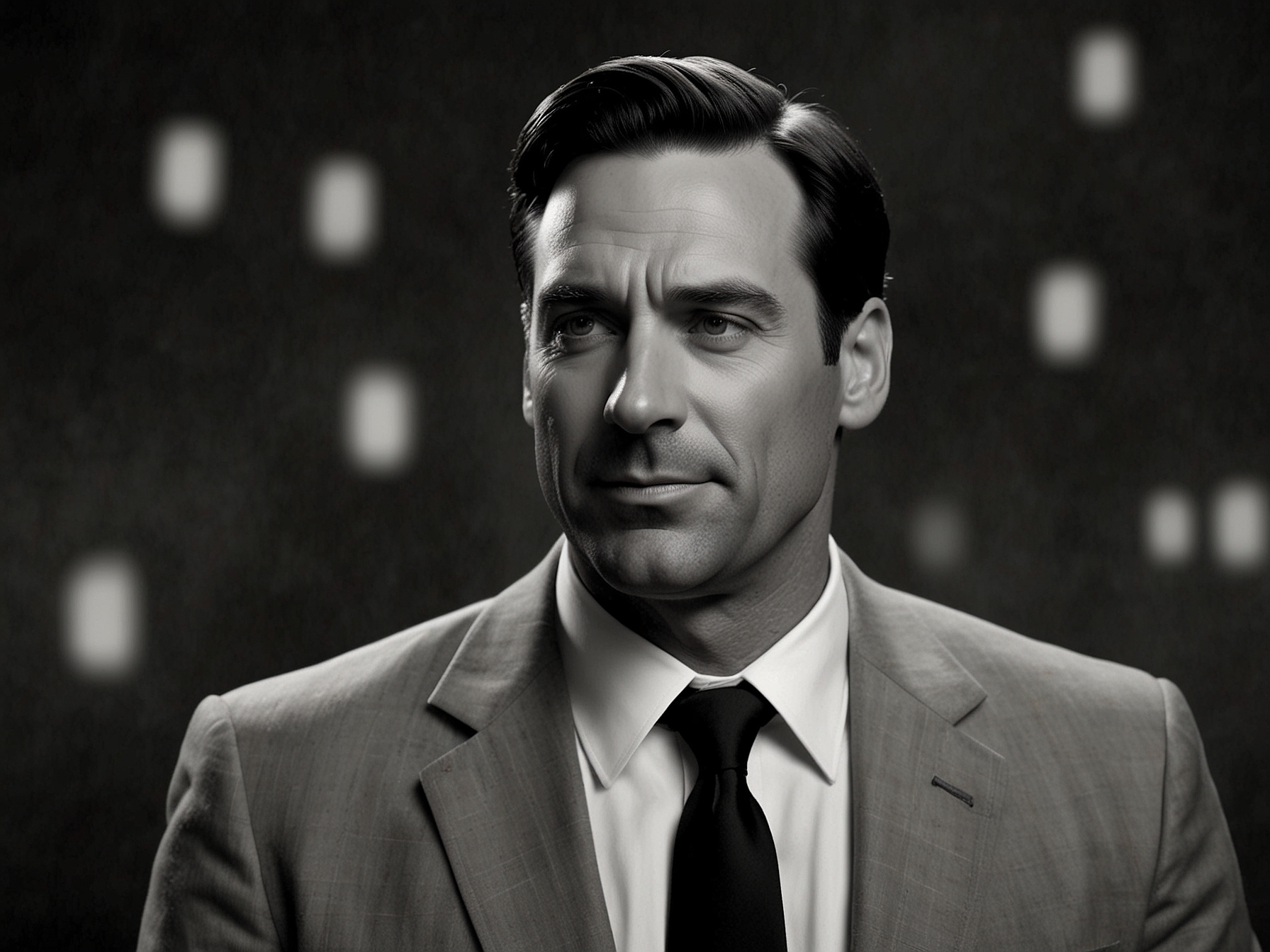 An artistic depiction of Jon Hamm as the emotion Envy, integrating seamlessly with the other emotions Joy, Sadness, Anger, and Fear from Inside Out, showcasing a dynamic interplay.